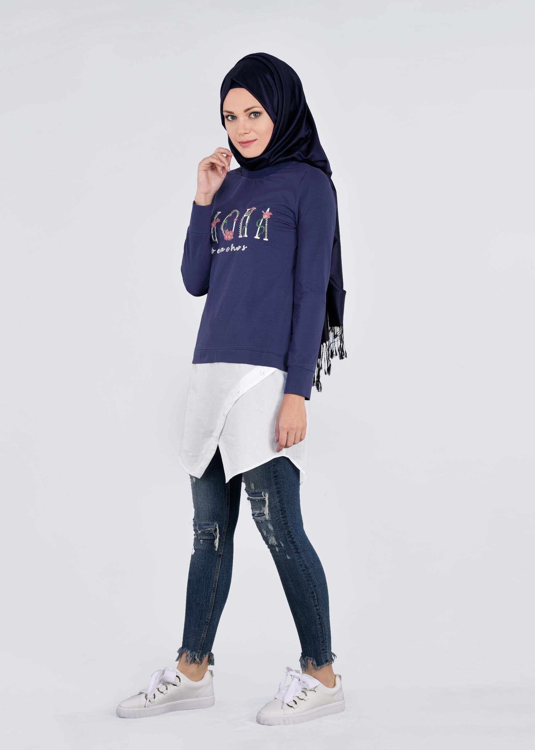 Tesettür giyim LACİVERT 4501 HOLLY EŞOFMAN TUNİK 36/42 TEK38