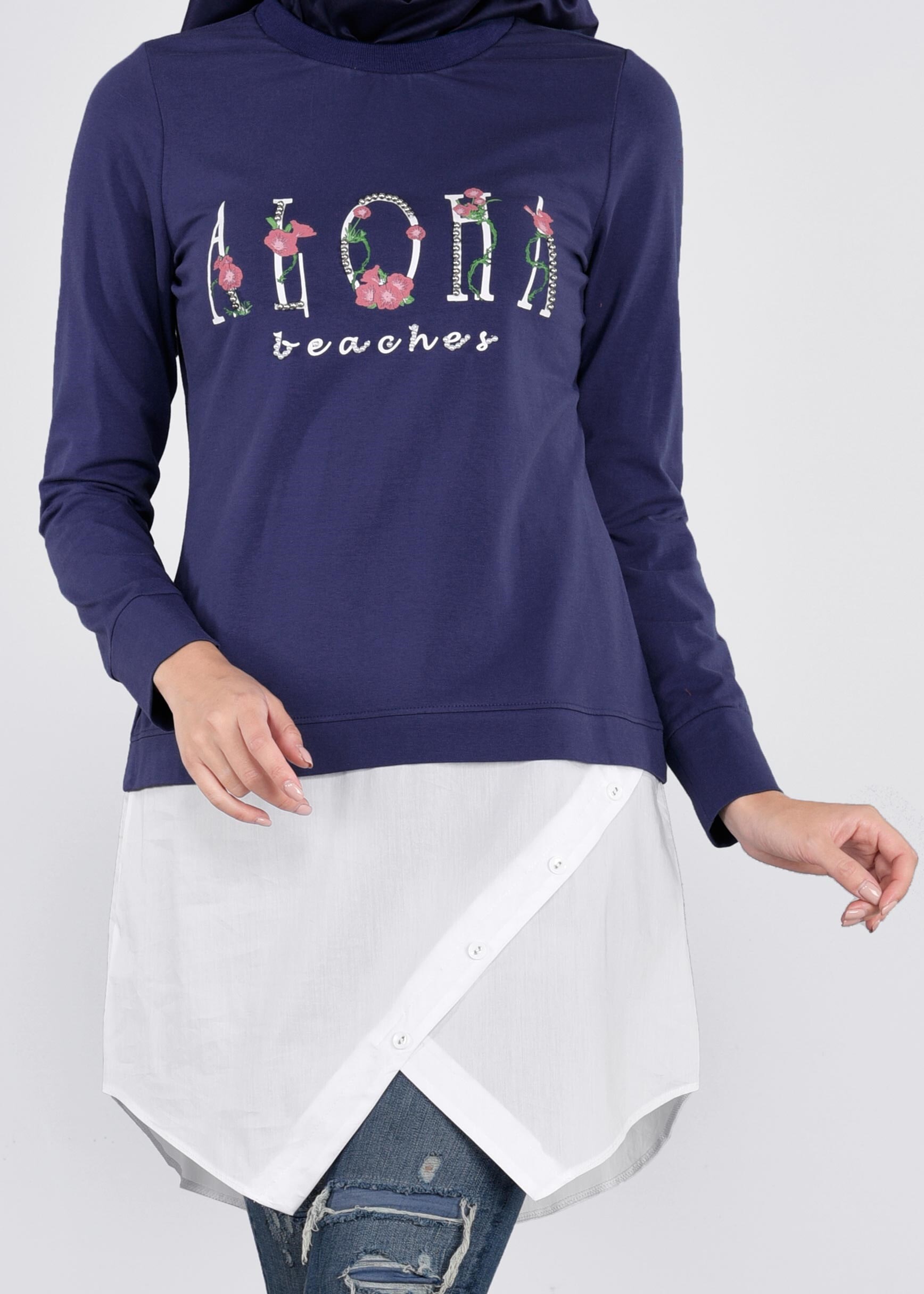 Tesettür giyim LACİVERT 4501 HOLLY EŞOFMAN TUNİK 36/42 TEK38