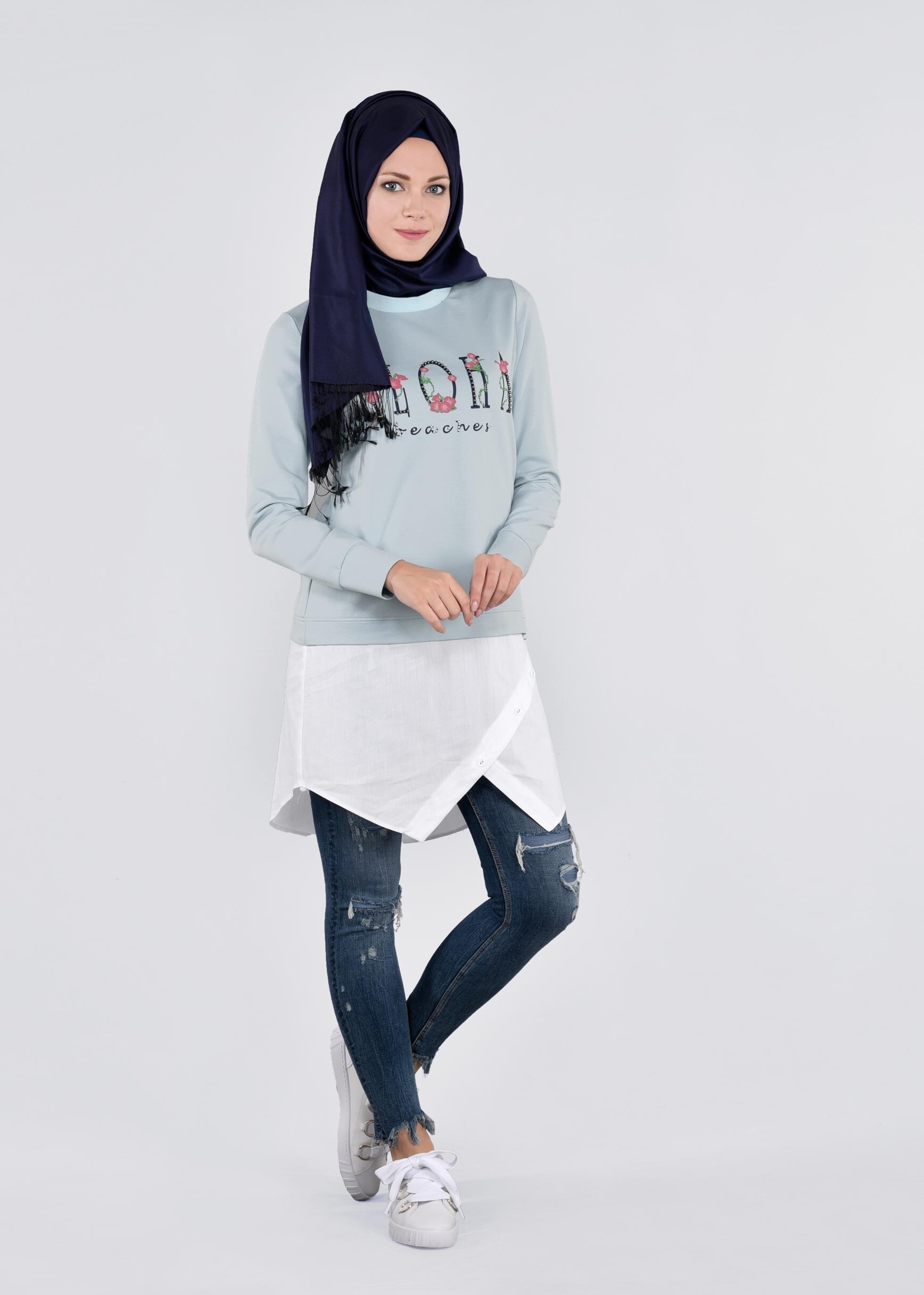 Tesettür giyim MAVİ 4501 HOLLY EŞOFMAN TUNİK 36/42 TEK38