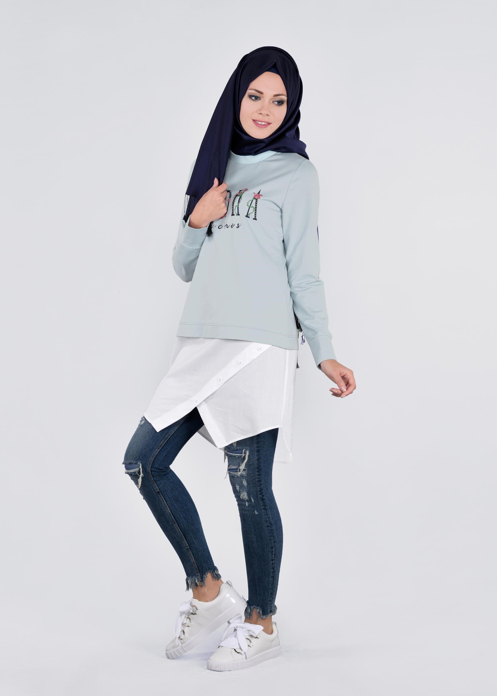 Tesettür giyim MAVİ 4501 HOLLY EŞOFMAN TUNİK 36/42 TEK38