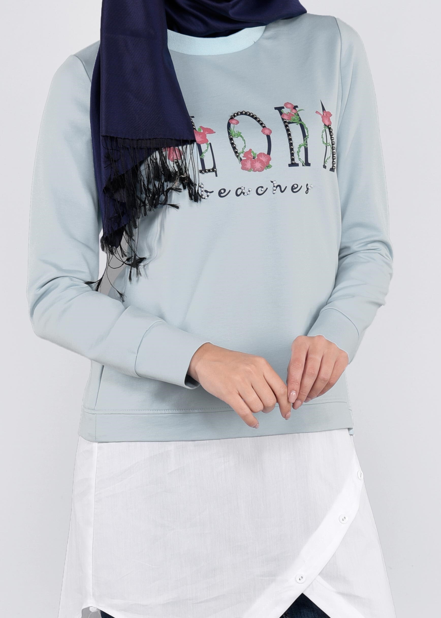 Tesettür giyim MAVİ 4501 HOLLY EŞOFMAN TUNİK 36/42 TEK38