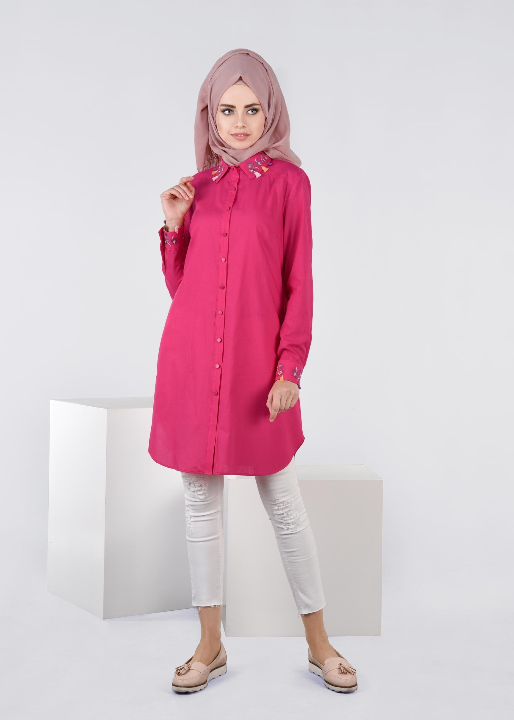 Tesettür giyim PEMBE 4514 NEW VUAL TUNİK 40/48 TEK38