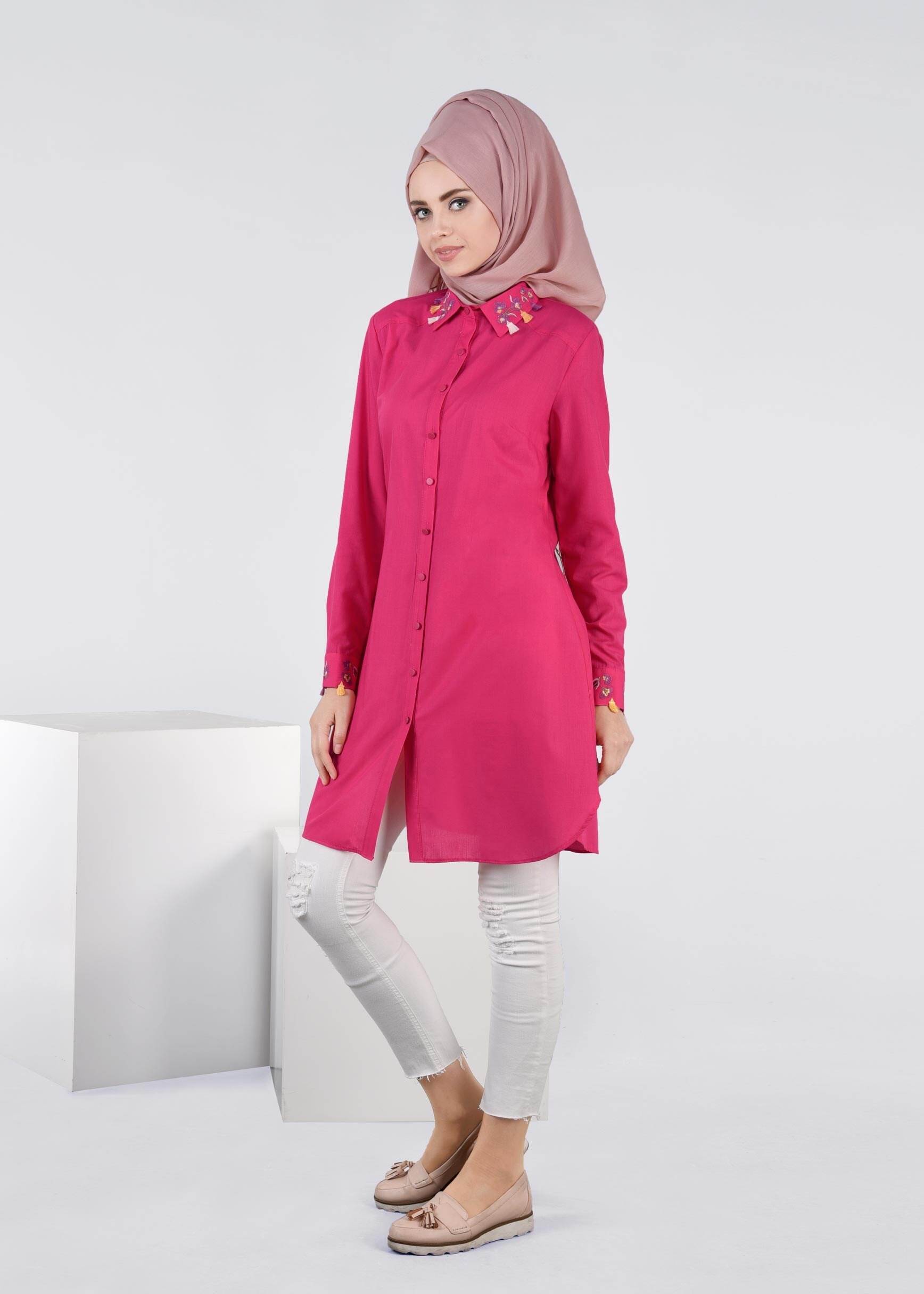 Tesettür giyim PEMBE 4514 NEW VUAL TUNİK 40/48 TEK38