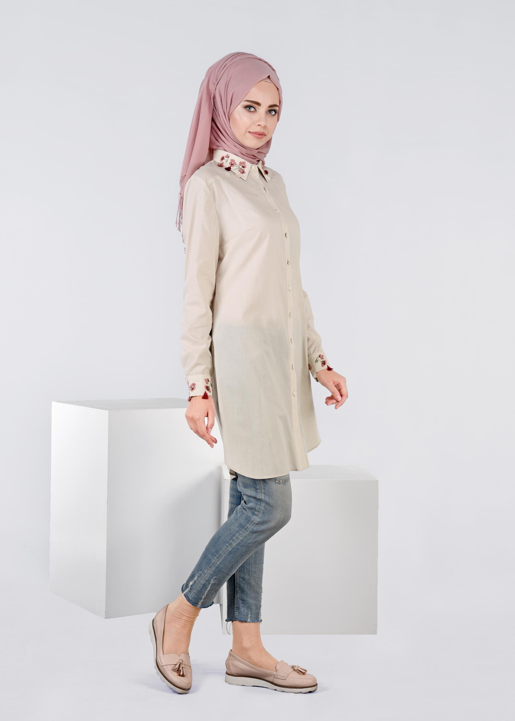 Tesettür giyim BEJ 4514 NEW VUAL TUNİK 40/48 TEK38