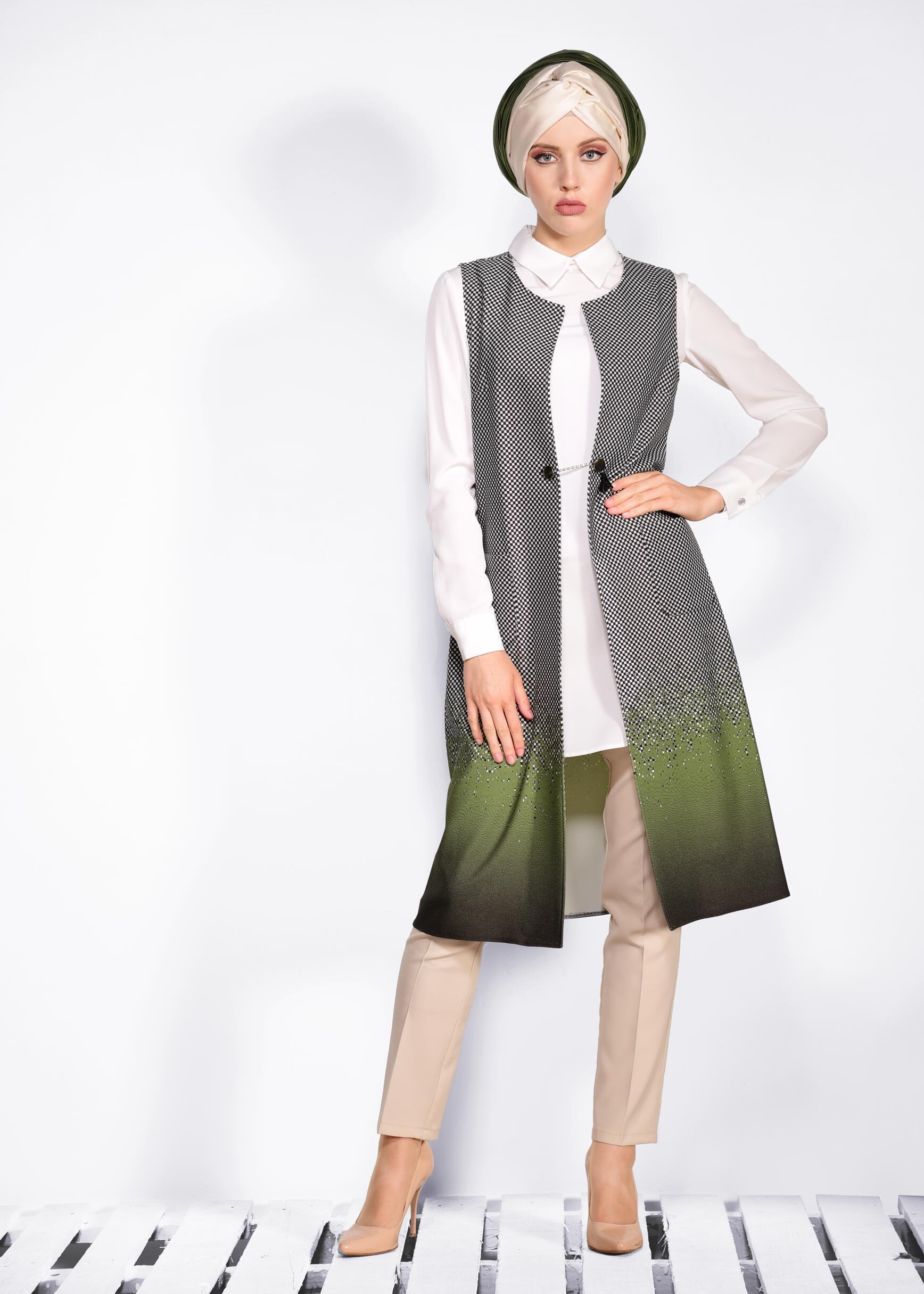 Tesettür giyim HAKİ 4525 POWER 2246 2&prime;Lİ TUNİK 38/46