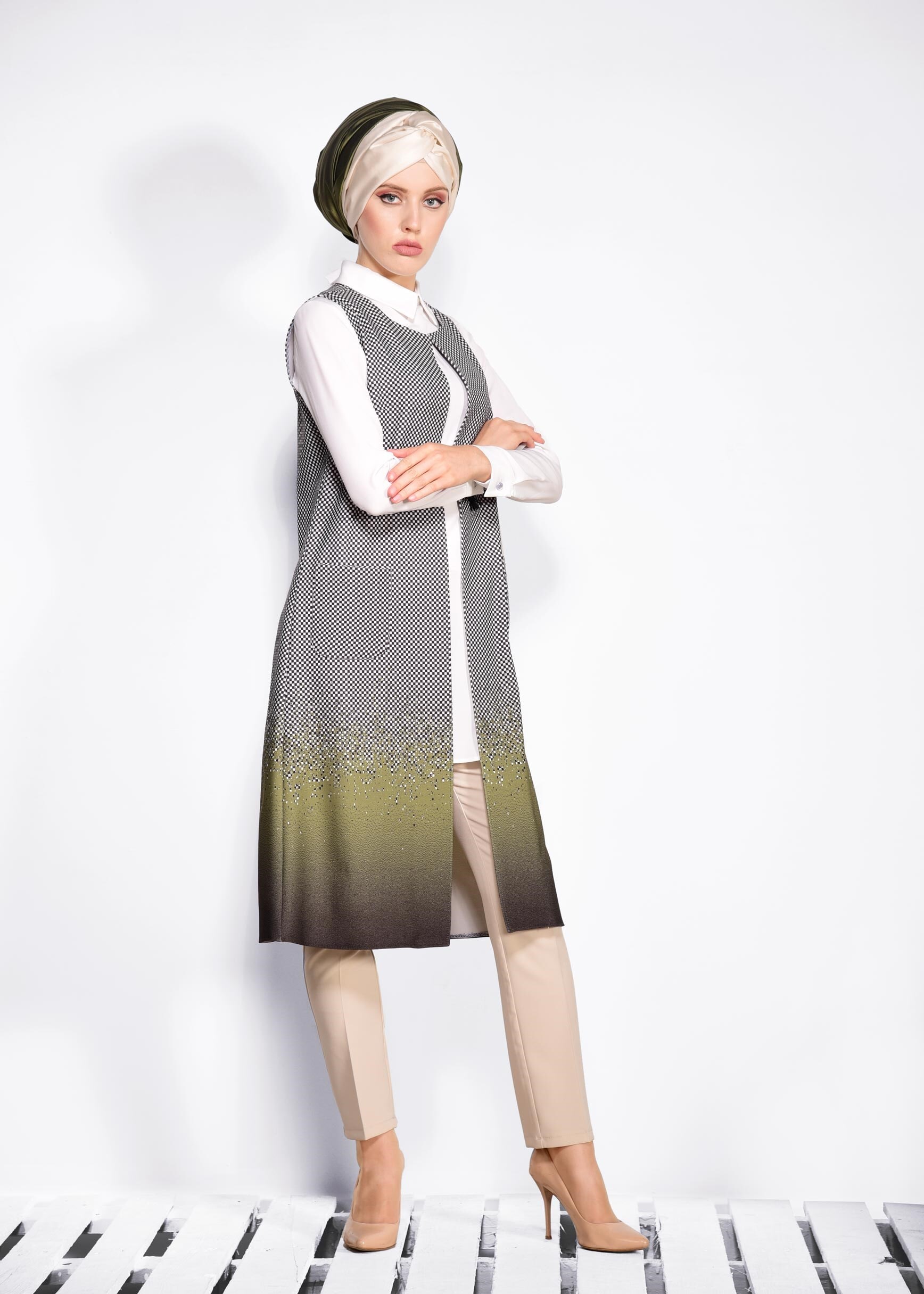 Tesettür giyim HAKİ 4525 POWER 2246 2&prime;Lİ TUNİK 38/46