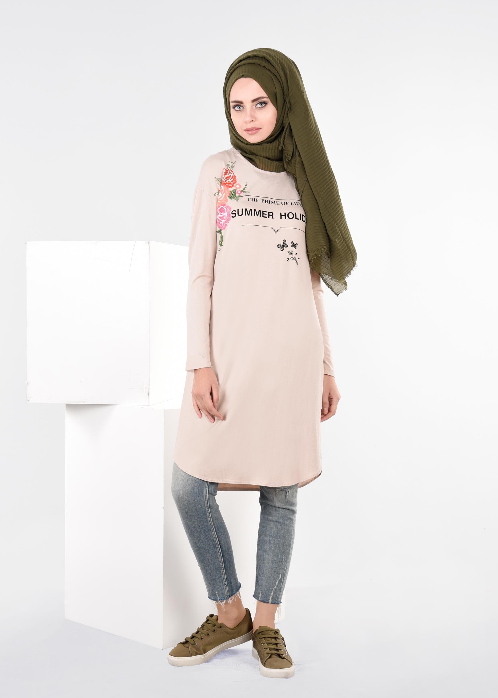 Tesettür giyim BEJ 4529 NEW VİSCON LYCRA TUNİK 38/46