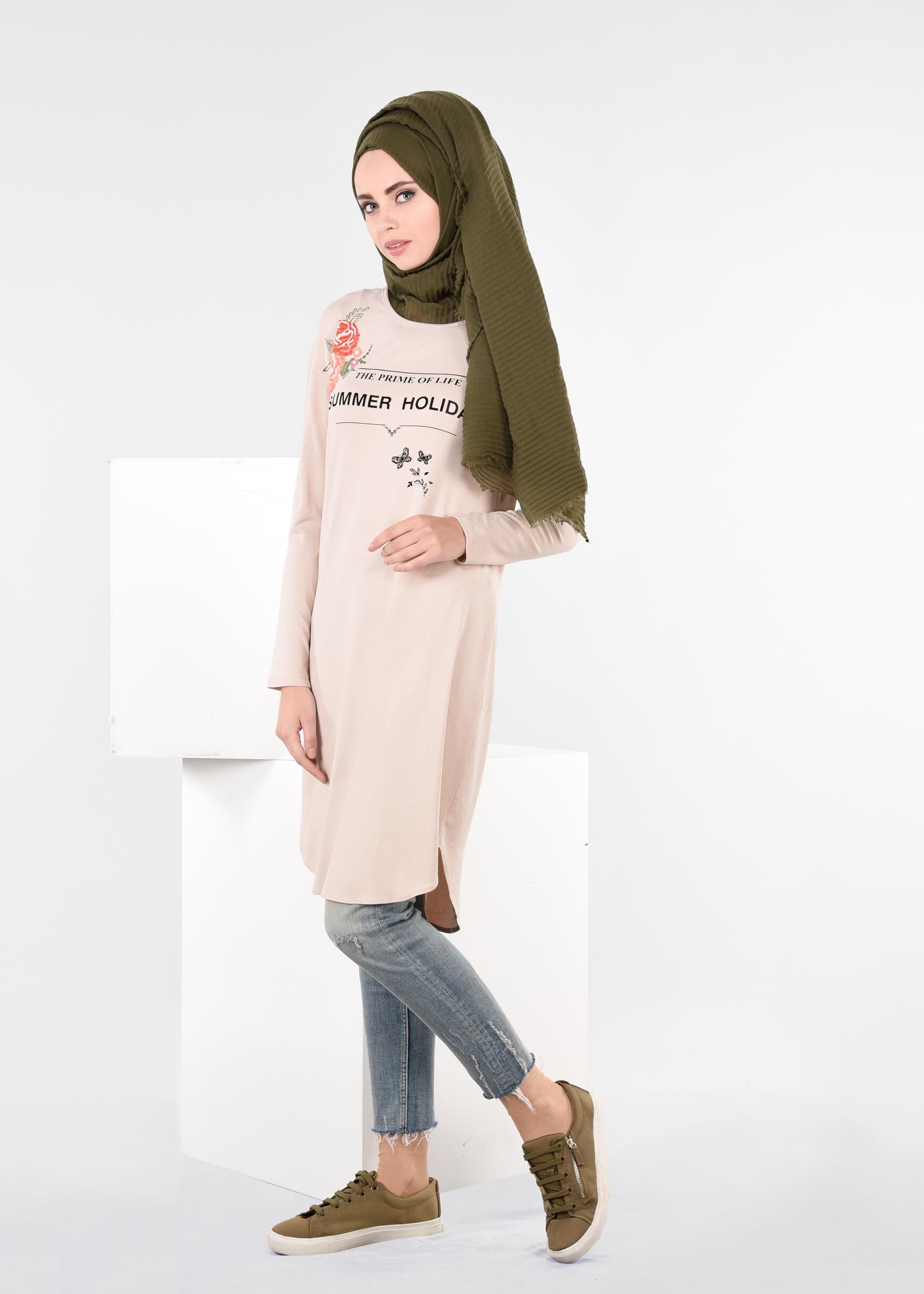 Tesettür giyim BEJ 4529 NEW VİSCON LYCRA TUNİK 38/46