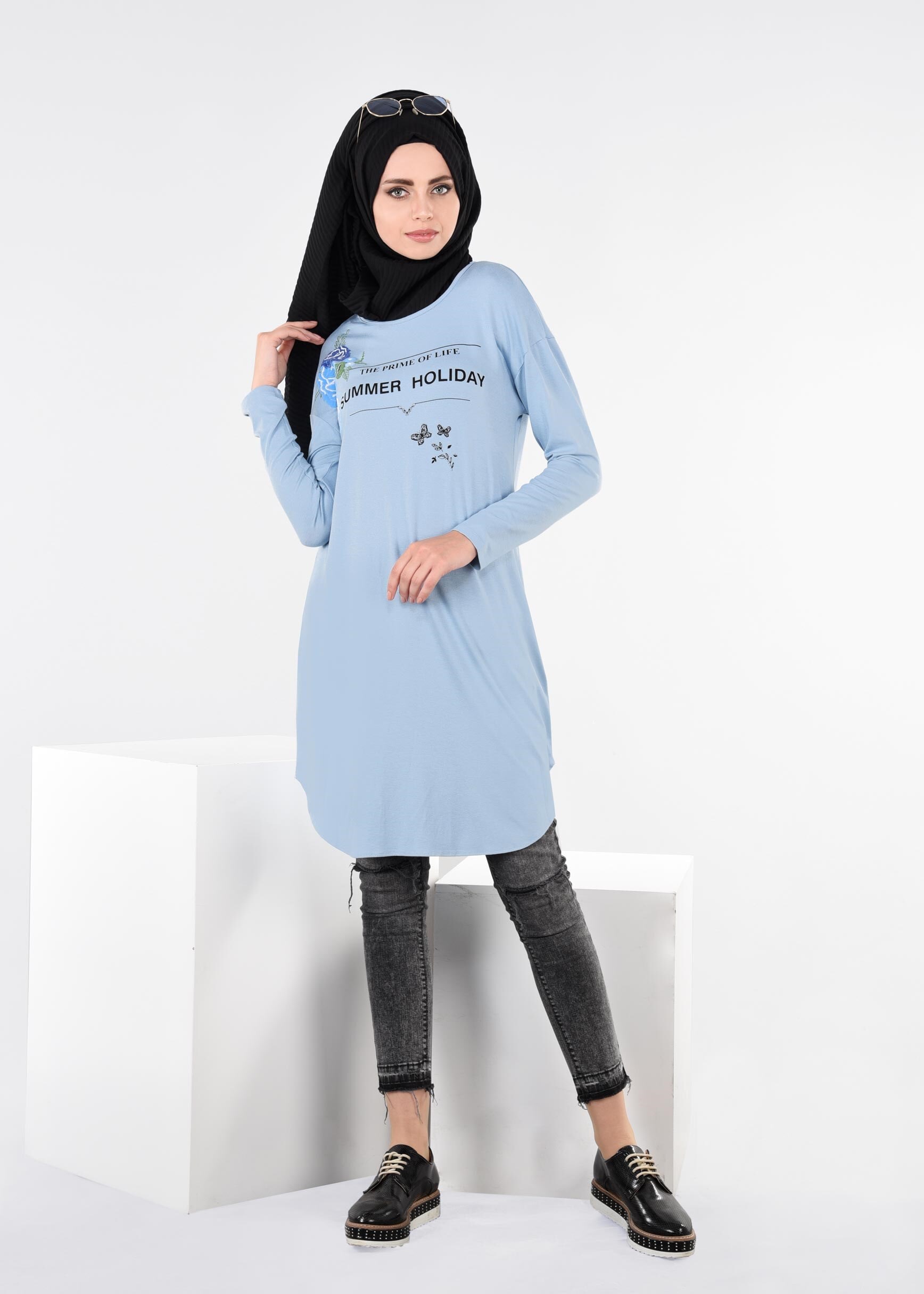 Tesettür giyim MAVİ 4529 NEW VİSCON LYCRA TUNİK 38/46