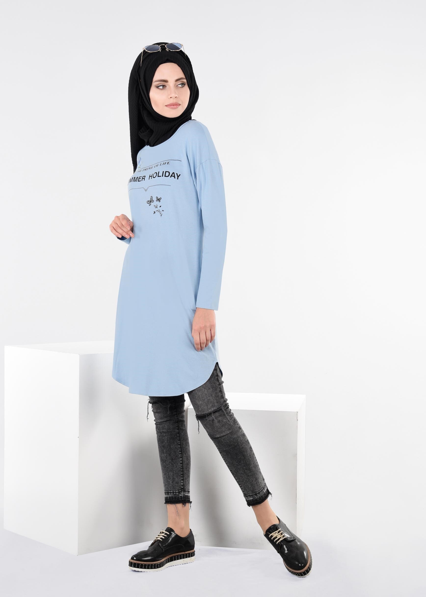 Tesettür giyim MAVİ 4529 NEW VİSCON LYCRA TUNİK 38/46