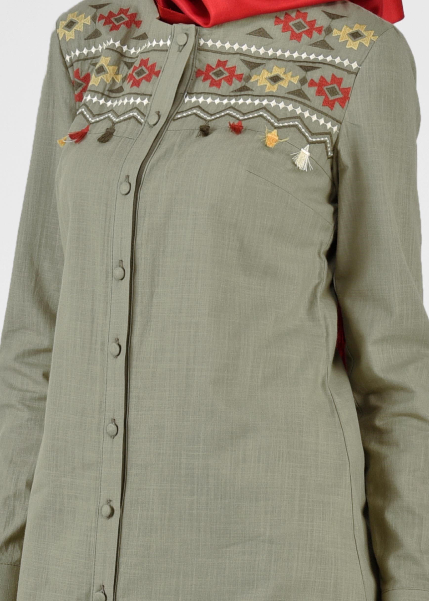 Tesettür giyim HAKİ 4530 WİA KETEN TUNİK 38/46 TEK40