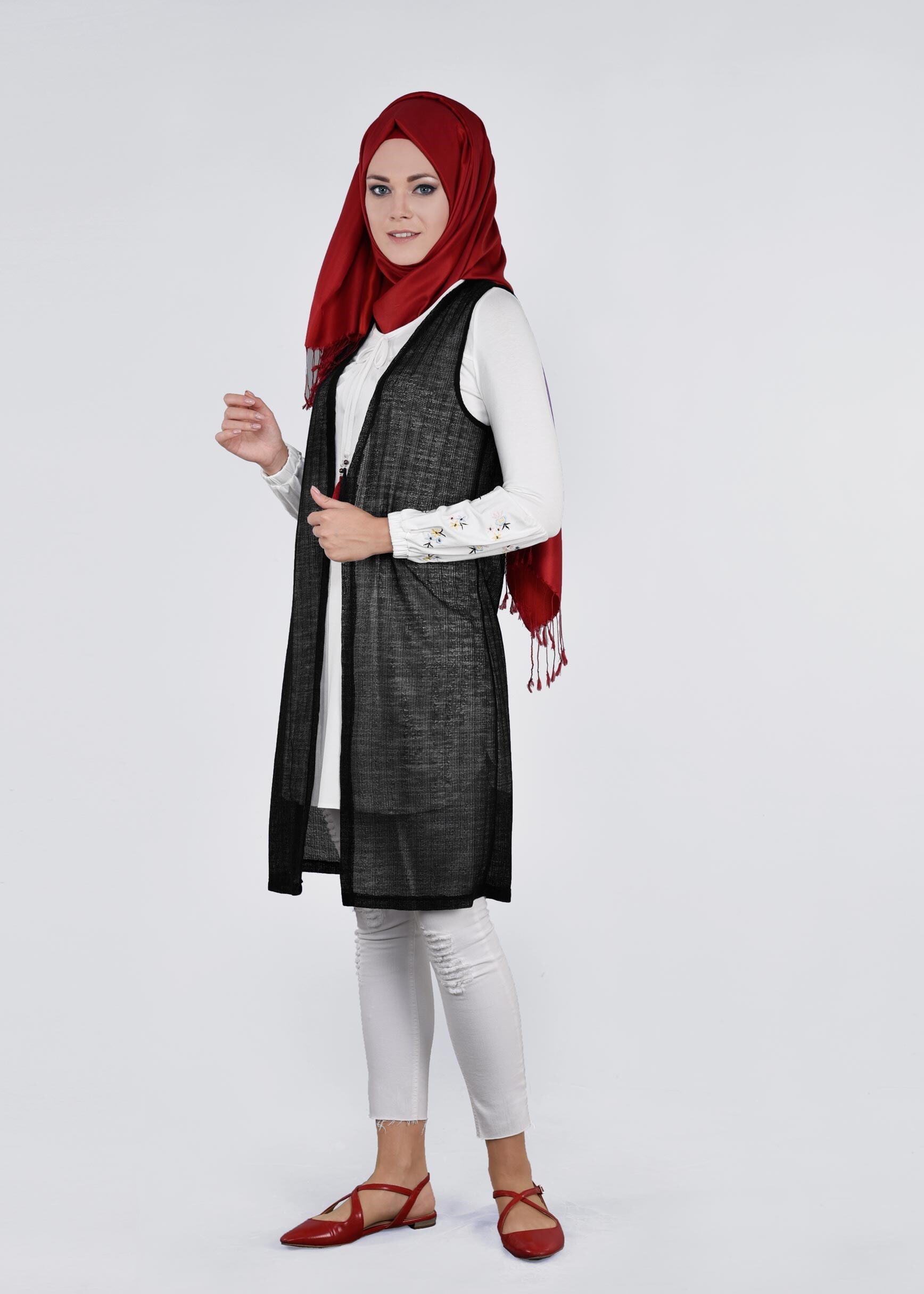 Tesettür giyim SİYAH 4533 ÇİZGİLİ DANTEL 2&prime;Lİ TUNİK 38/44