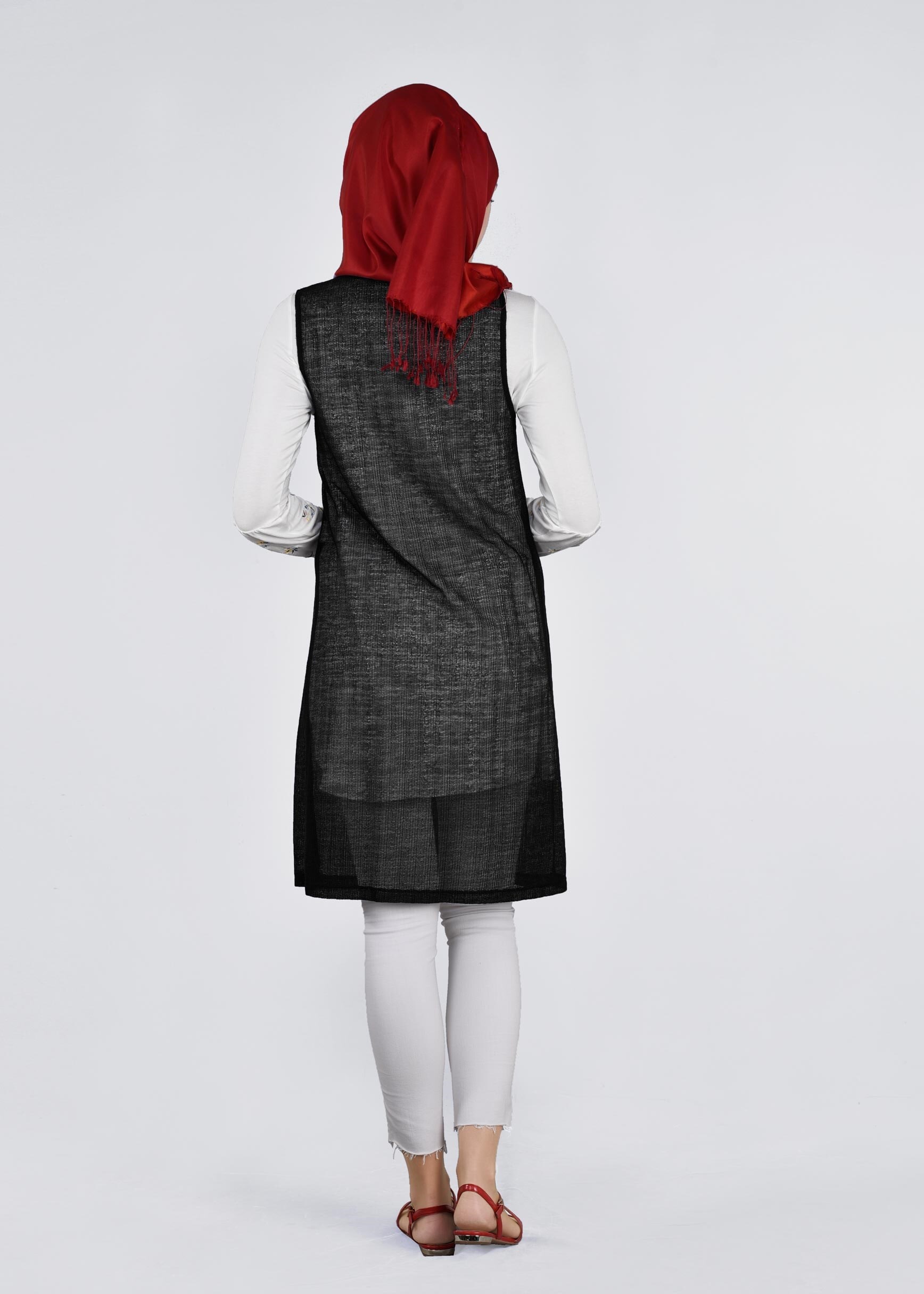 Tesettür giyim SİYAH 4533 ÇİZGİLİ DANTEL 2&prime;Lİ TUNİK 38/44