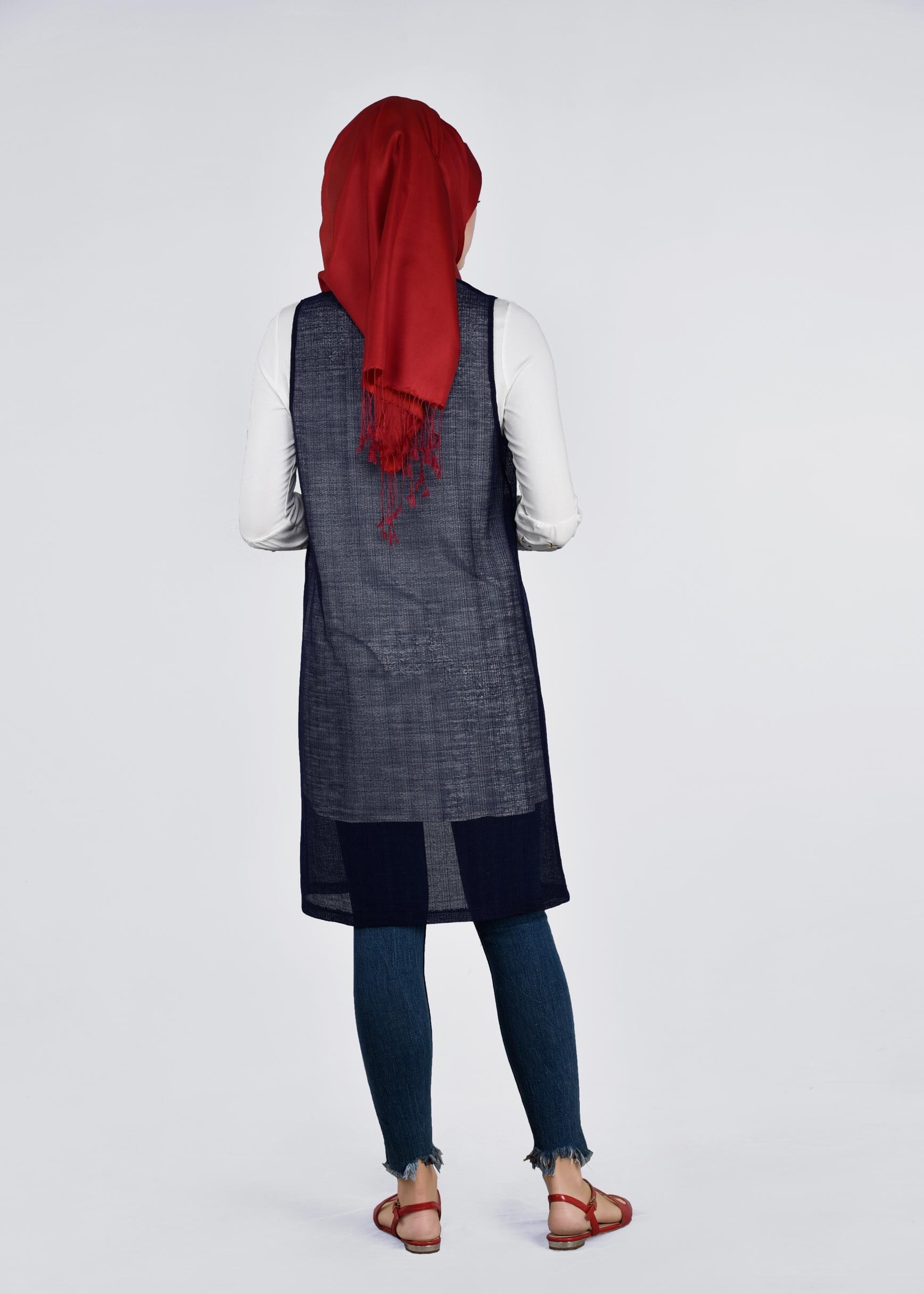 Tesettür giyim LACİVERT 4533 ÇİZGİLİ DANTEL 2&prime;Lİ TUNİK 38/44