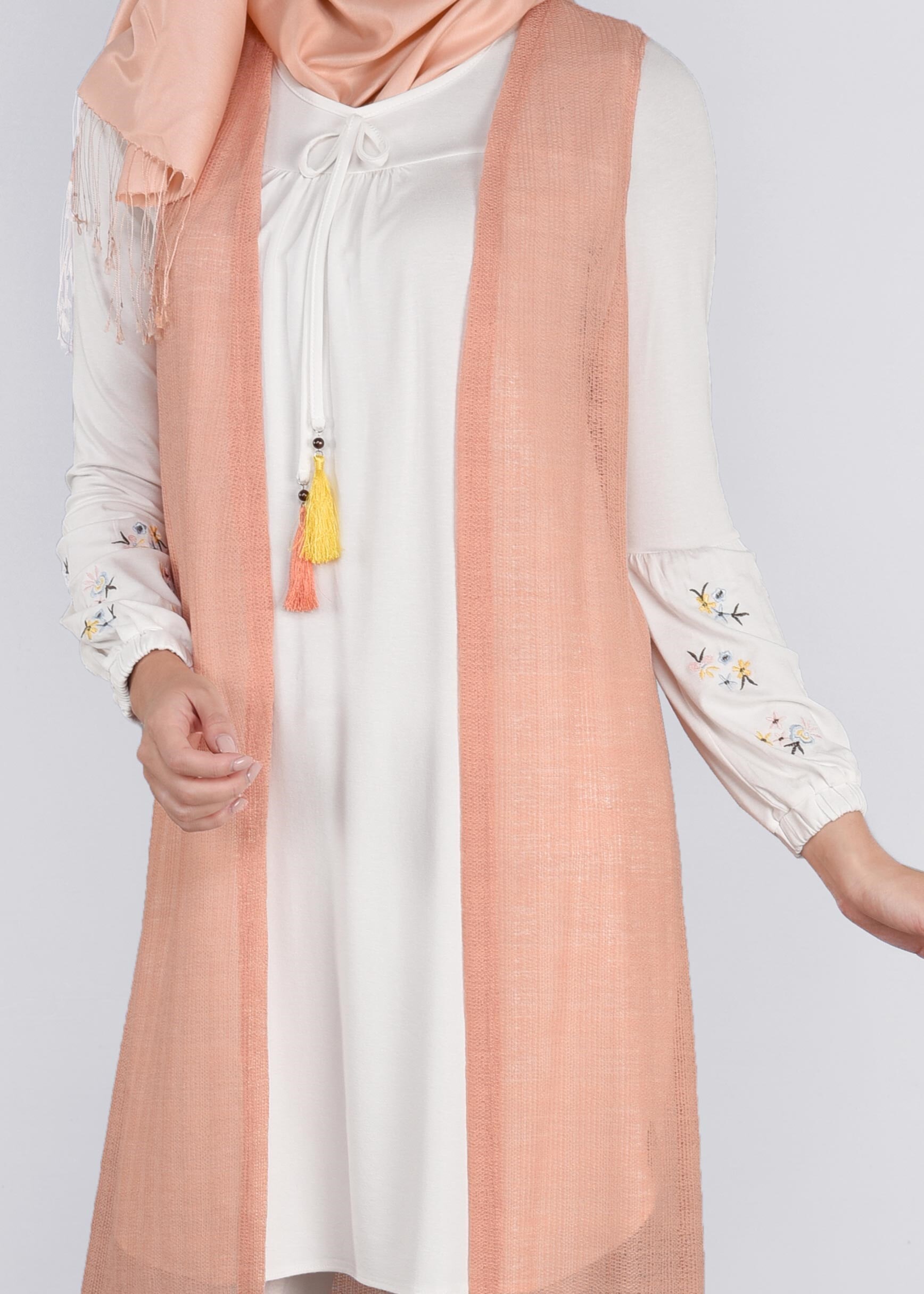 Tesettür giyim PUDRA 4533 ÇİZGİLİ DANTEL 2&prime;Lİ TUNİK 38/44