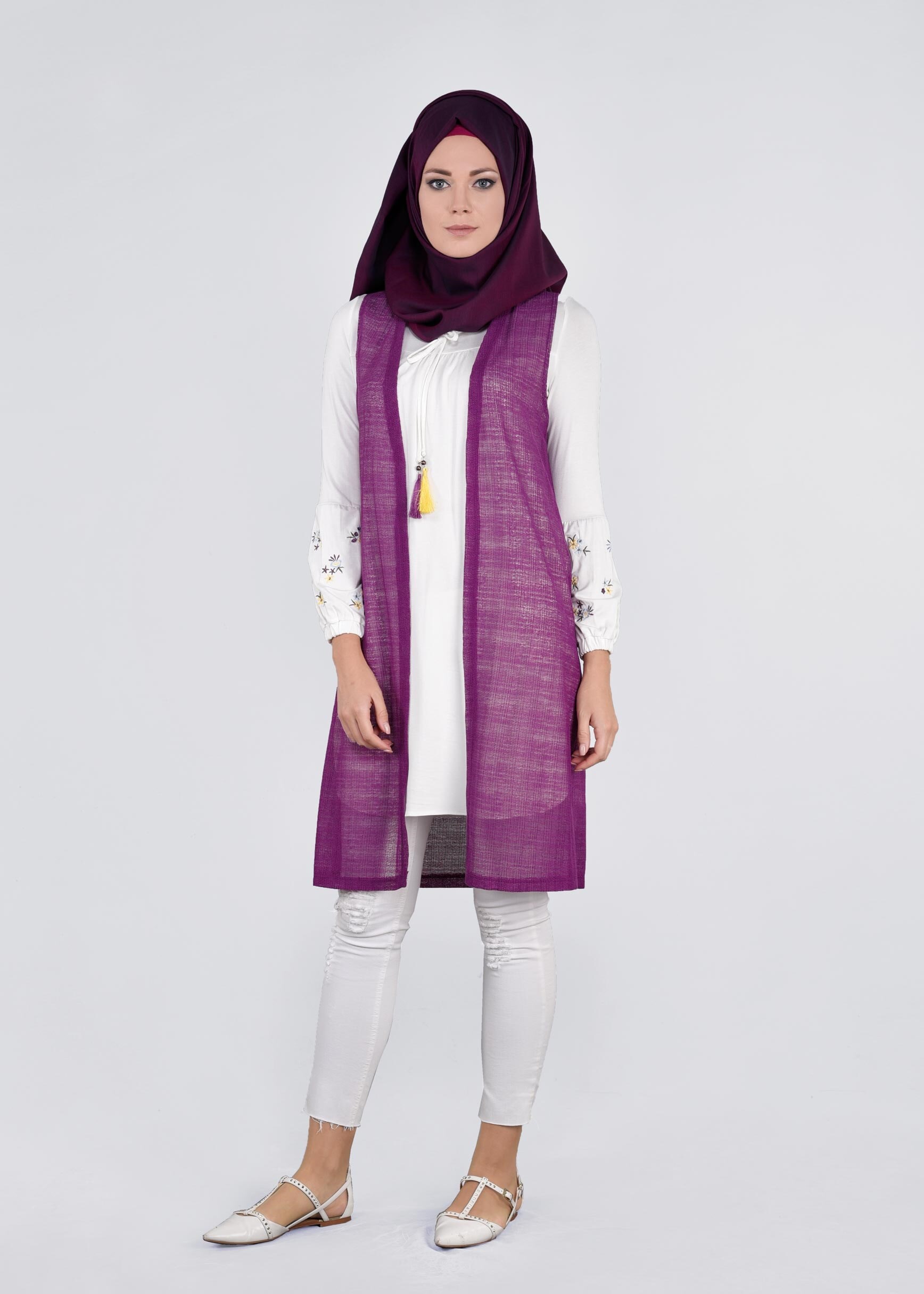 Tesettür giyim MOR 4533 ÇİZGİLİ DANTEL 2&prime;Lİ TUNİK 38/44