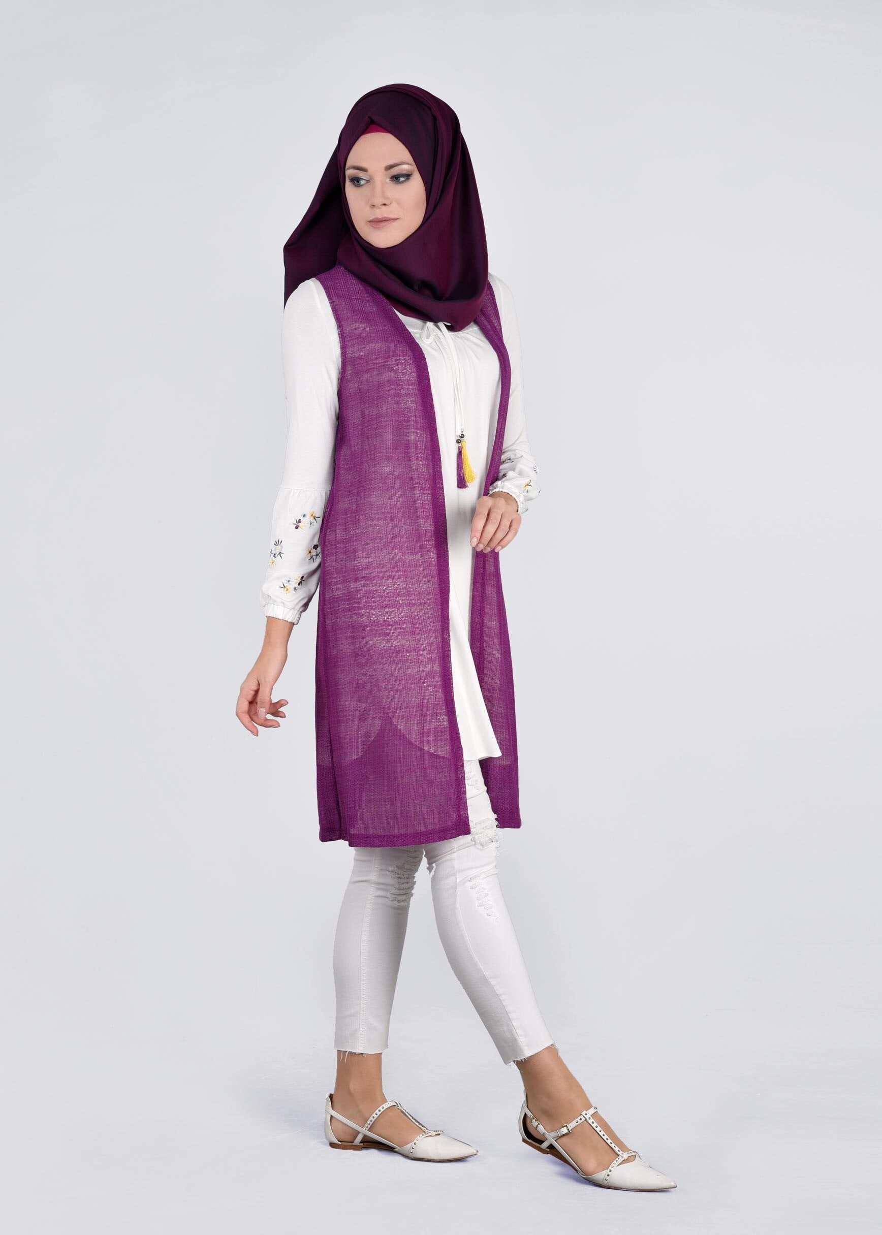 Tesettür giyim MOR 4533 ÇİZGİLİ DANTEL 2&prime;Lİ TUNİK 38/44