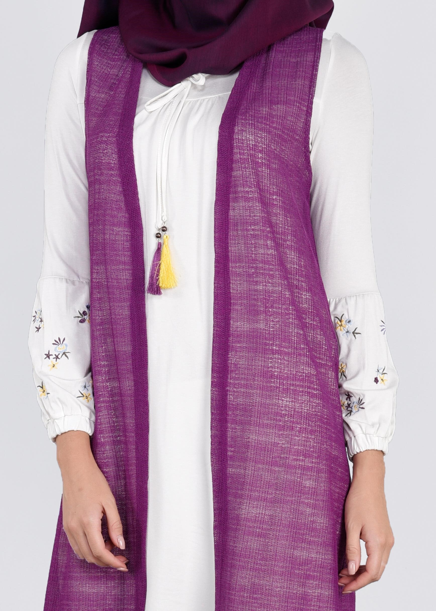 Tesettür giyim MOR 4533 ÇİZGİLİ DANTEL 2&prime;Lİ TUNİK 38/44