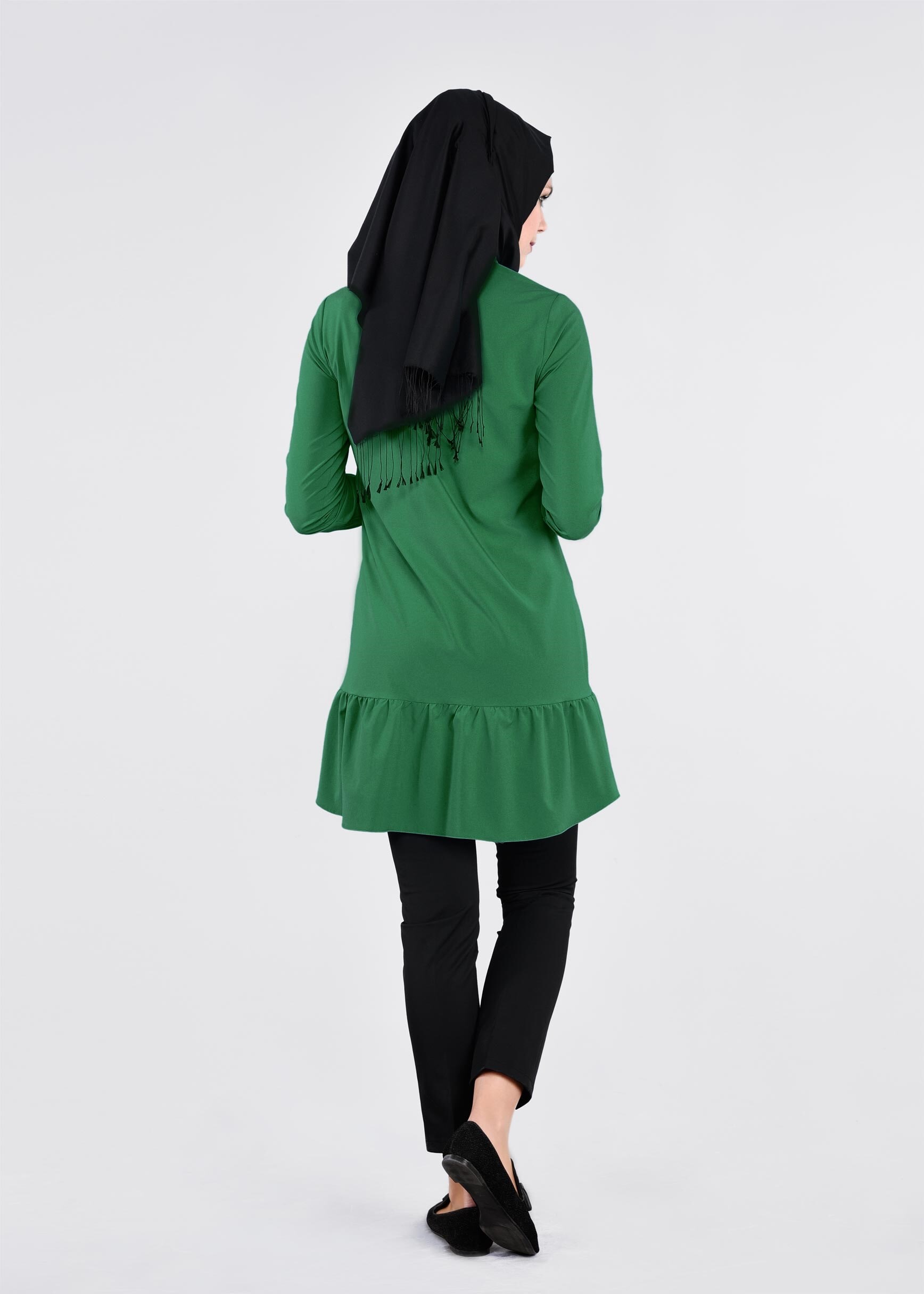 Tesettür giyim YEŞİL YAZI BASKILI TUNİK 4534