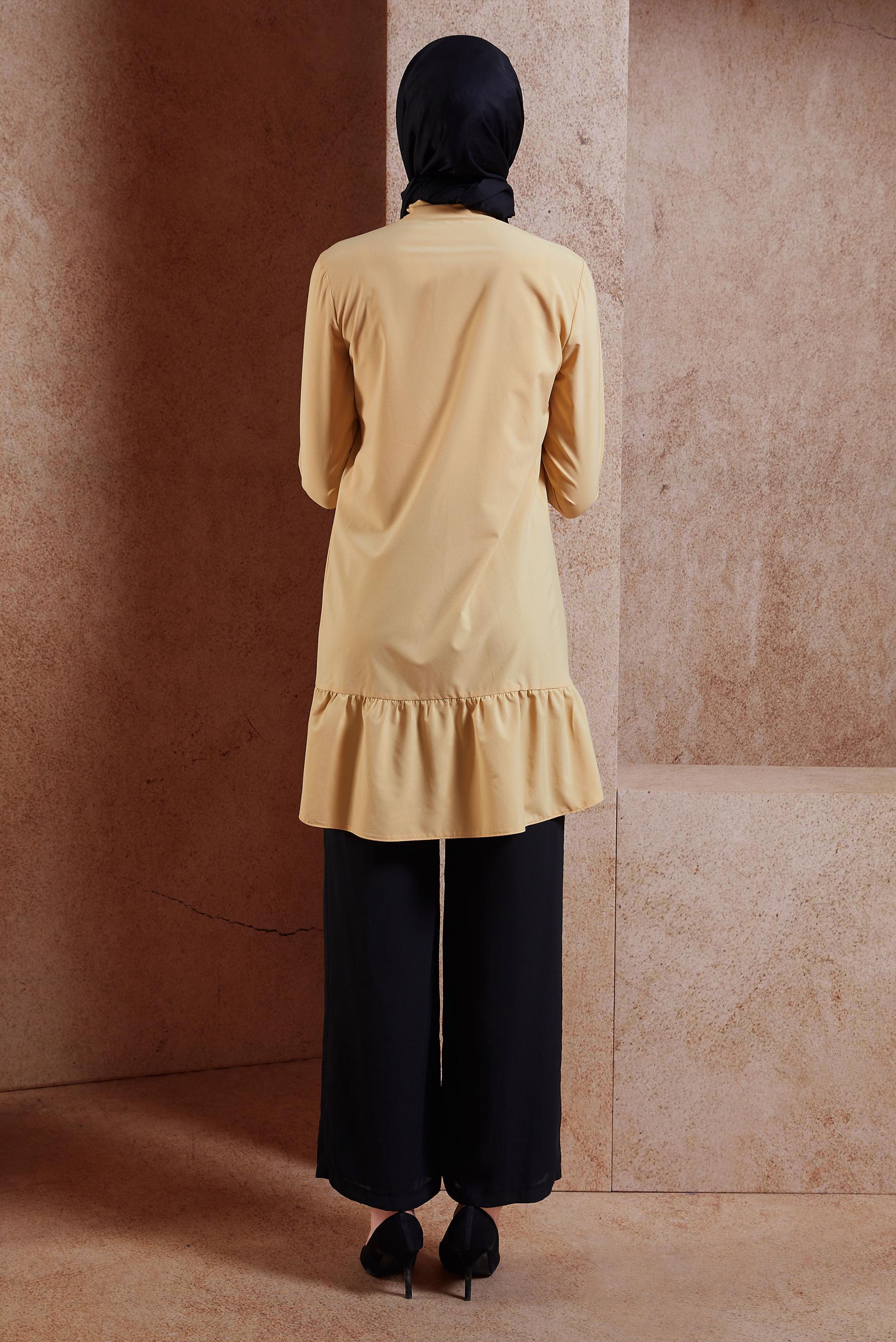 Tesettür giyim SARI YAZI BASKILI TUNİK 4534