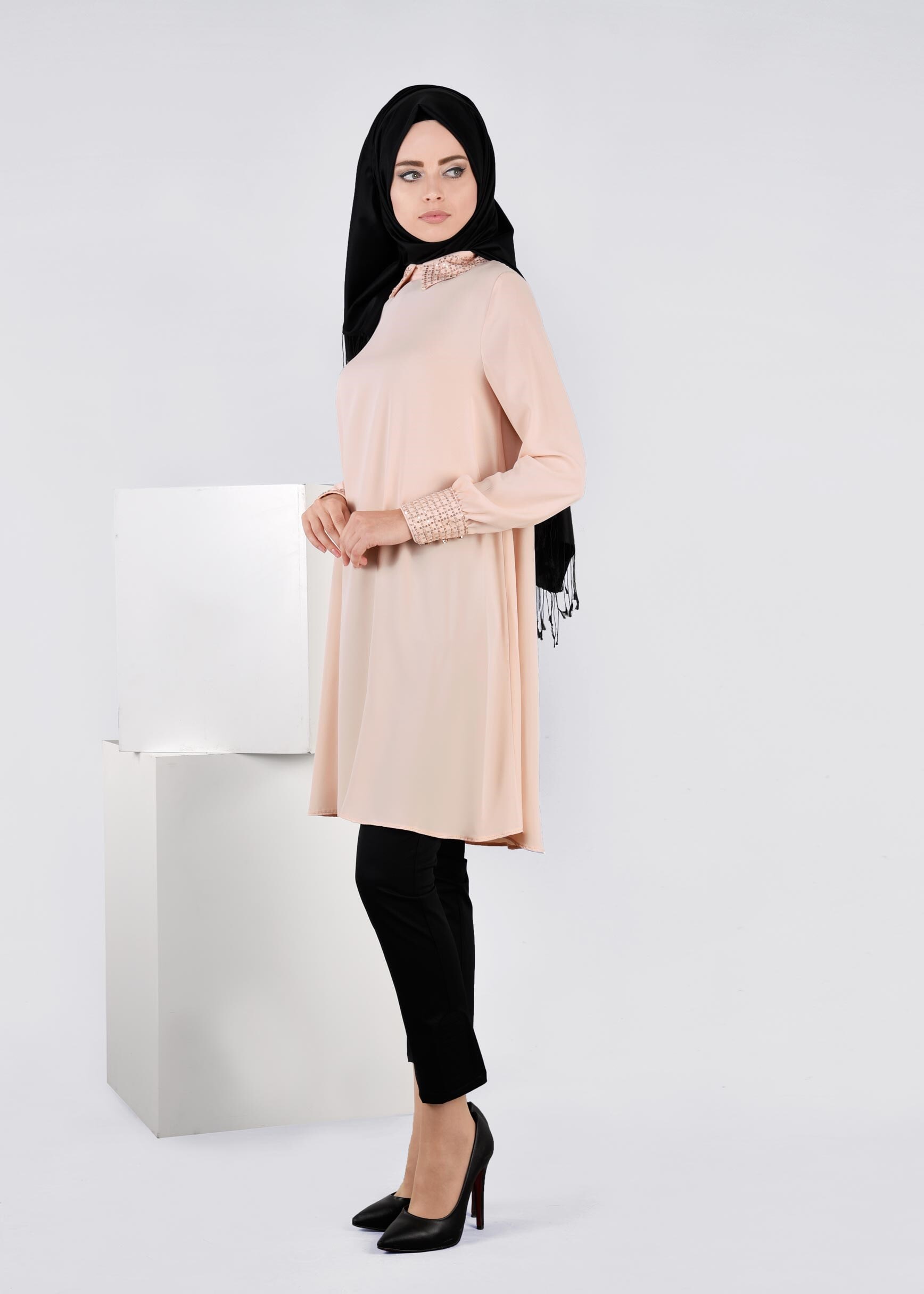 Tesettür giyim PEMBE 4535 6277 TUNİK 38/46