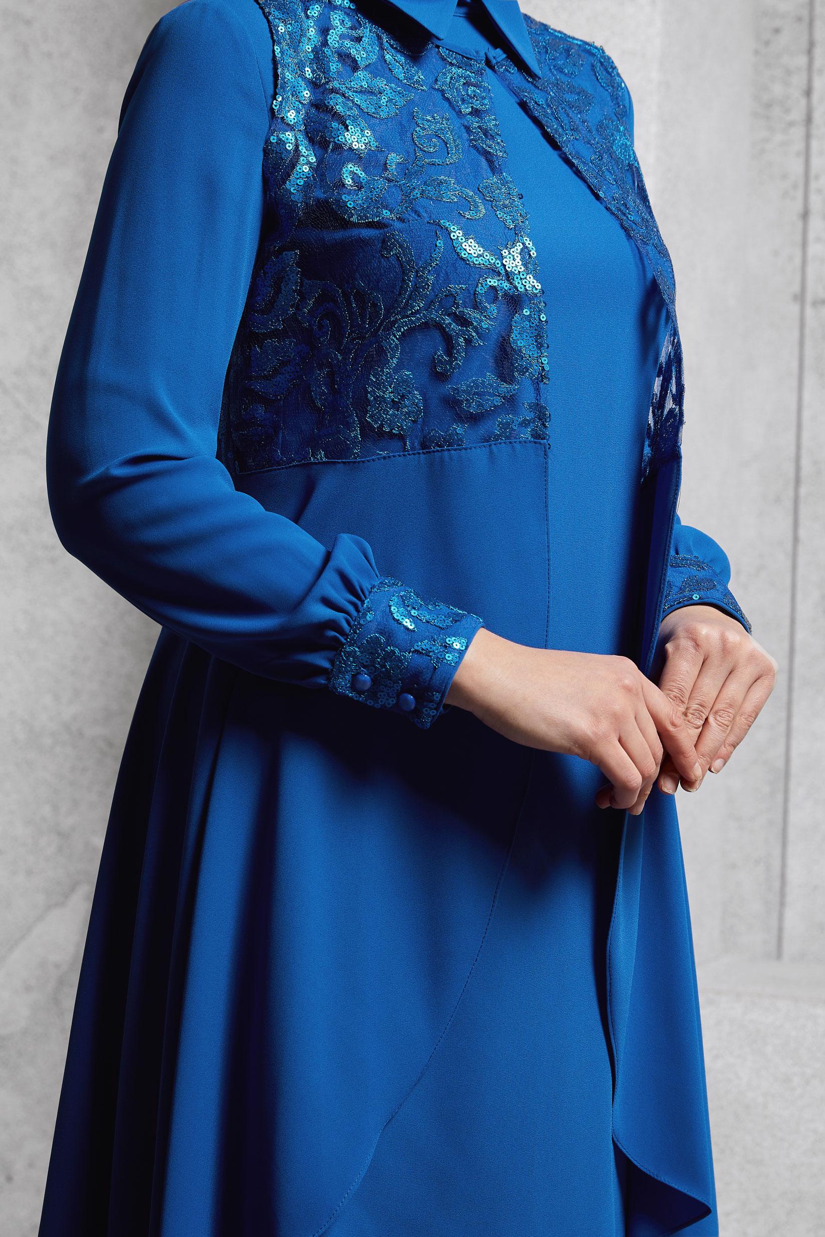 Tesettür giyim LACİVERT PUL PAYET İŞLEMELİ İKİLİ TUNİK 4536