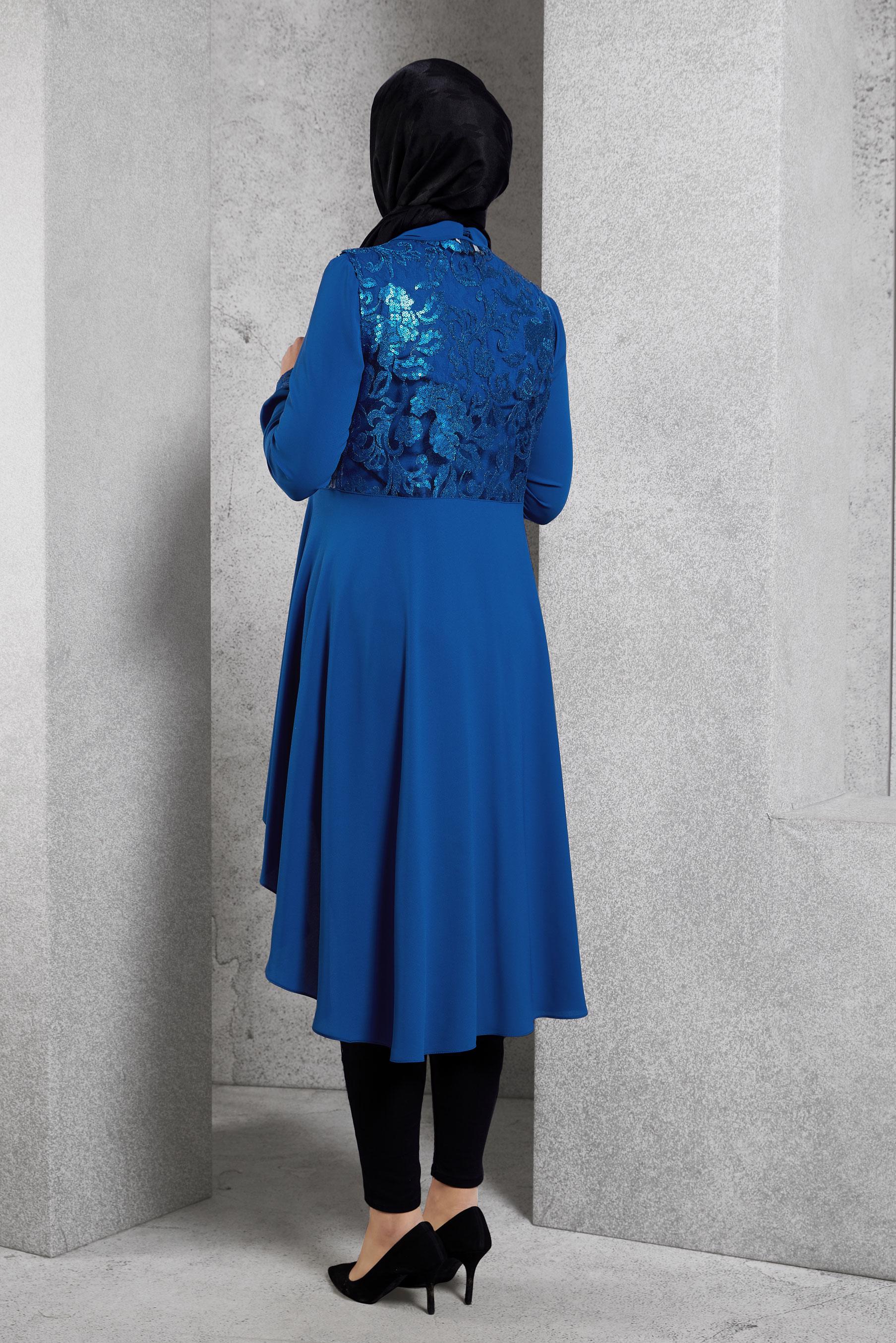 Tesettür giyim LACİVERT PUL PAYET İŞLEMELİ İKİLİ TUNİK 4536