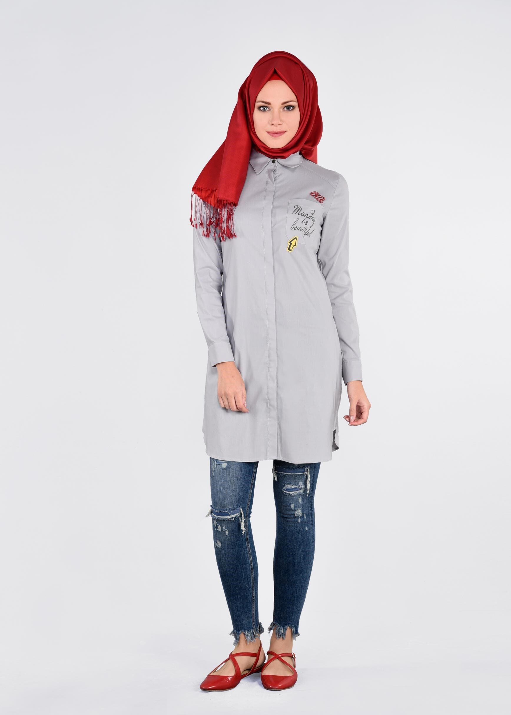 Tesettür giyim GRİ 4551 SAFİR 103 TUNİK 36/44(38-40) TEK42