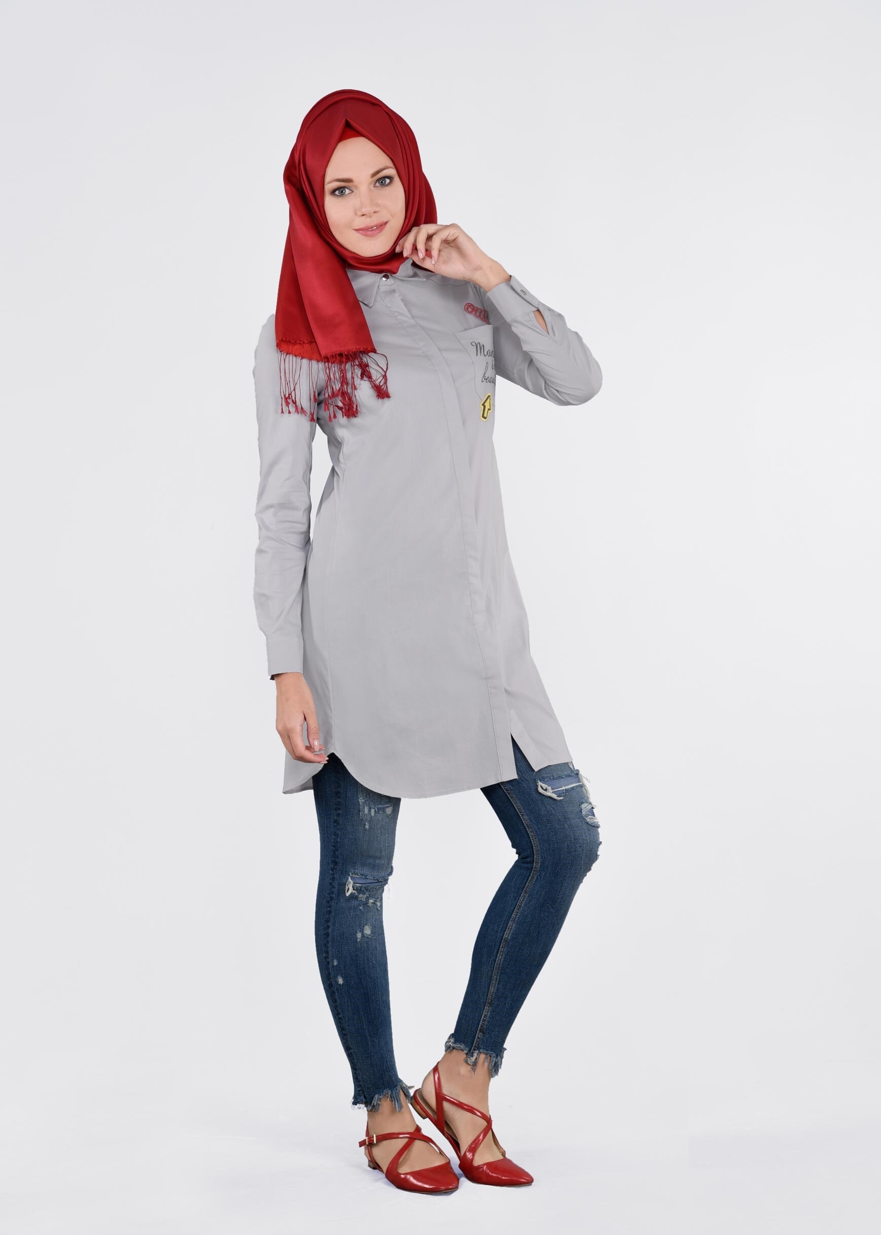 Tesettür giyim GRİ 4551 SAFİR 103 TUNİK 36/44(38-40) TEK42