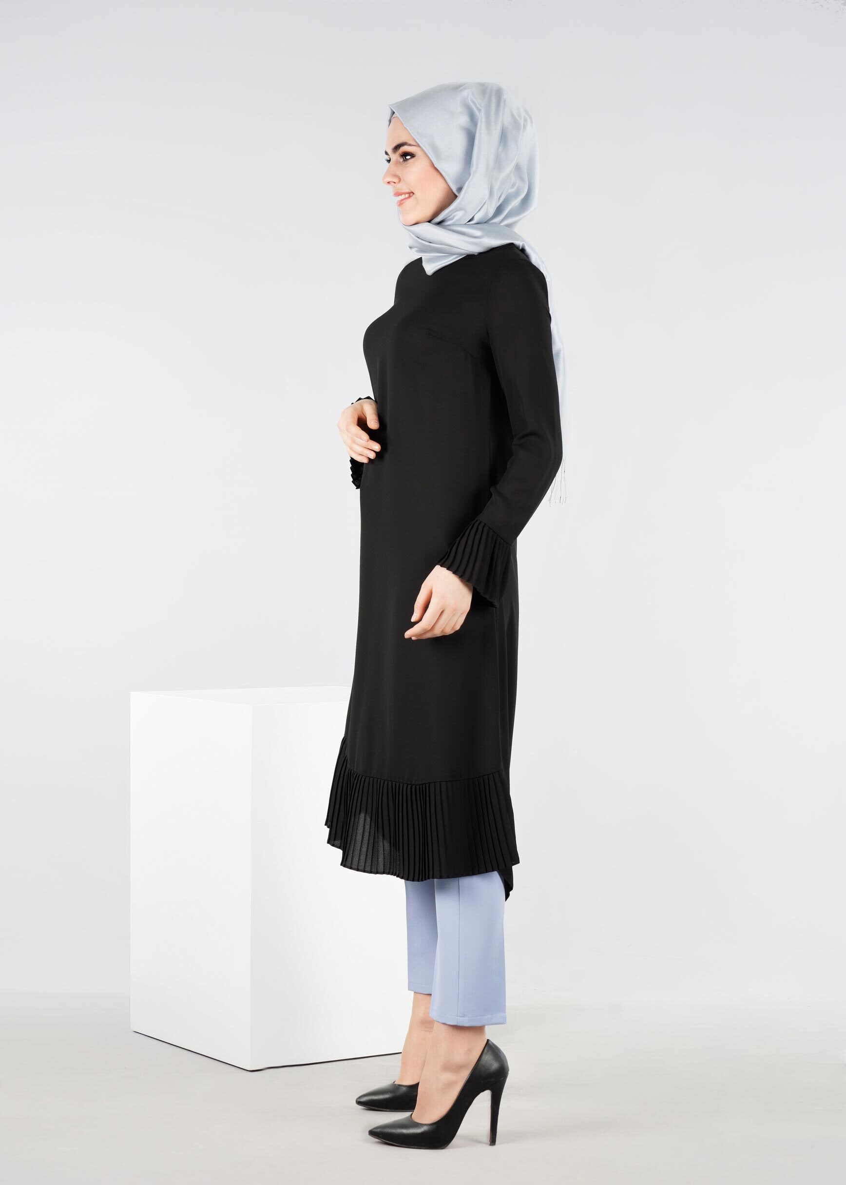 Tesettür giyim SİYAH 4807 ESİNTİ TESETTÜR TUNİK 38/48 TEK40