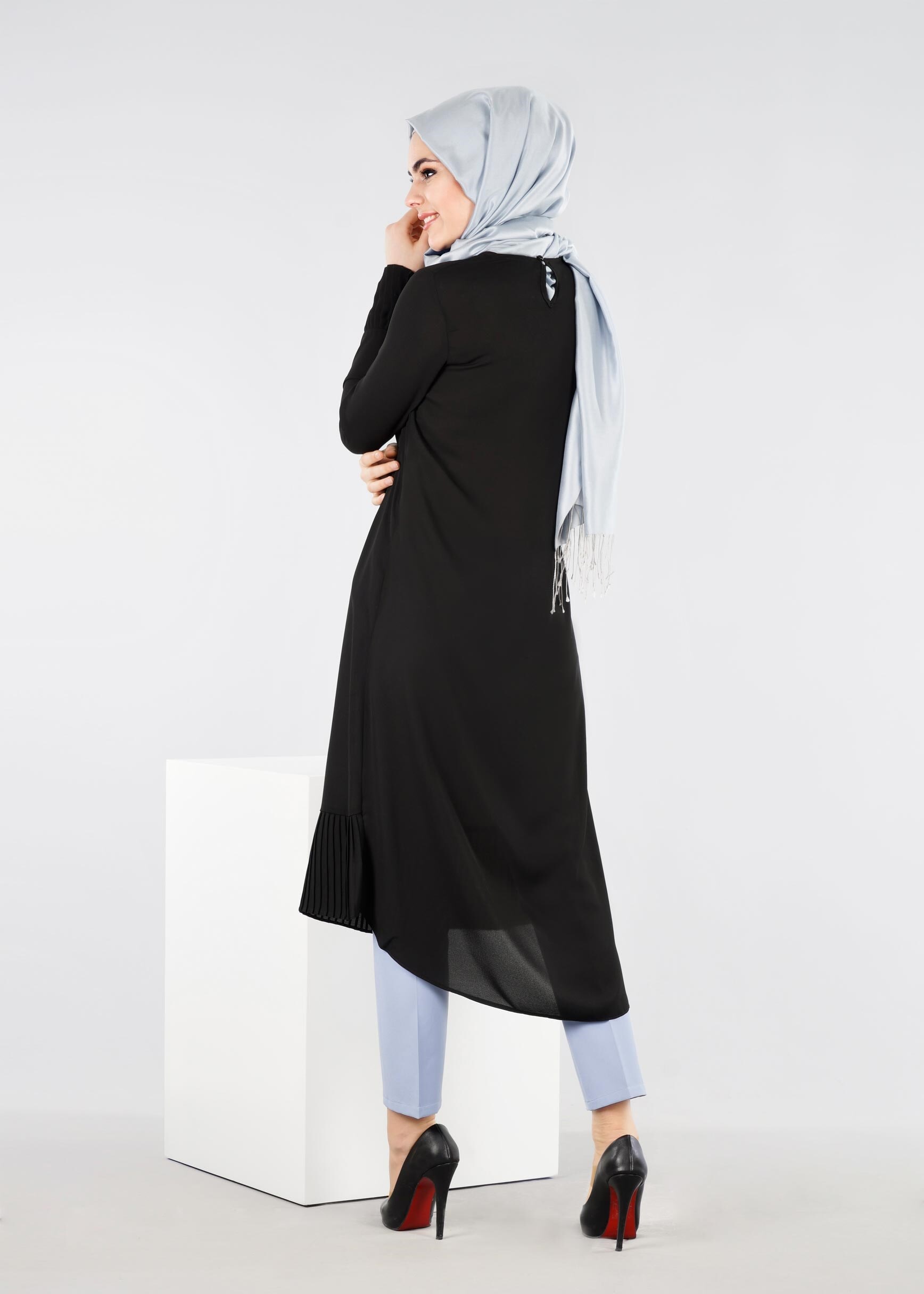 Tesettür giyim SİYAH 4807 ESİNTİ TESETTÜR TUNİK 38/48 TEK40
