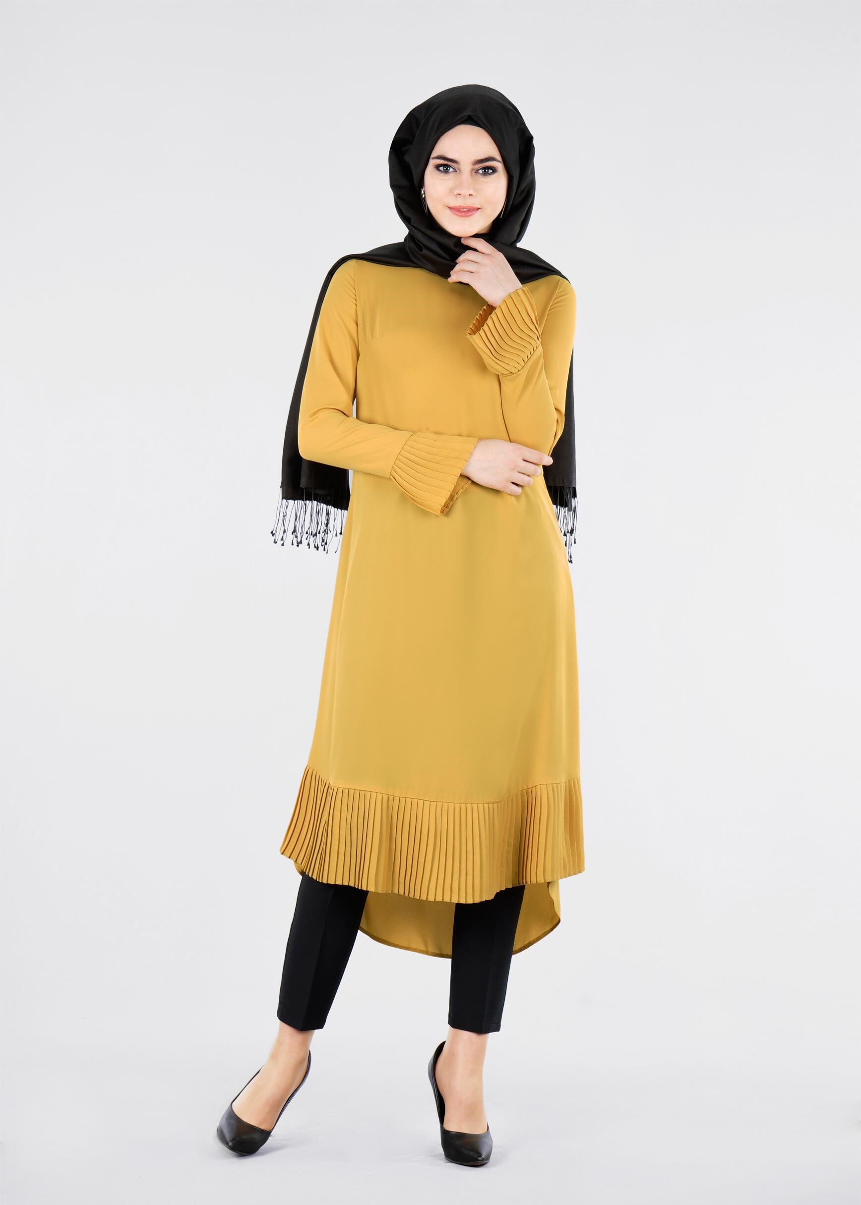 Tesettür giyim SARI 4807 ESİNTİ TESETTÜR TUNİK 38/48 TEK40
