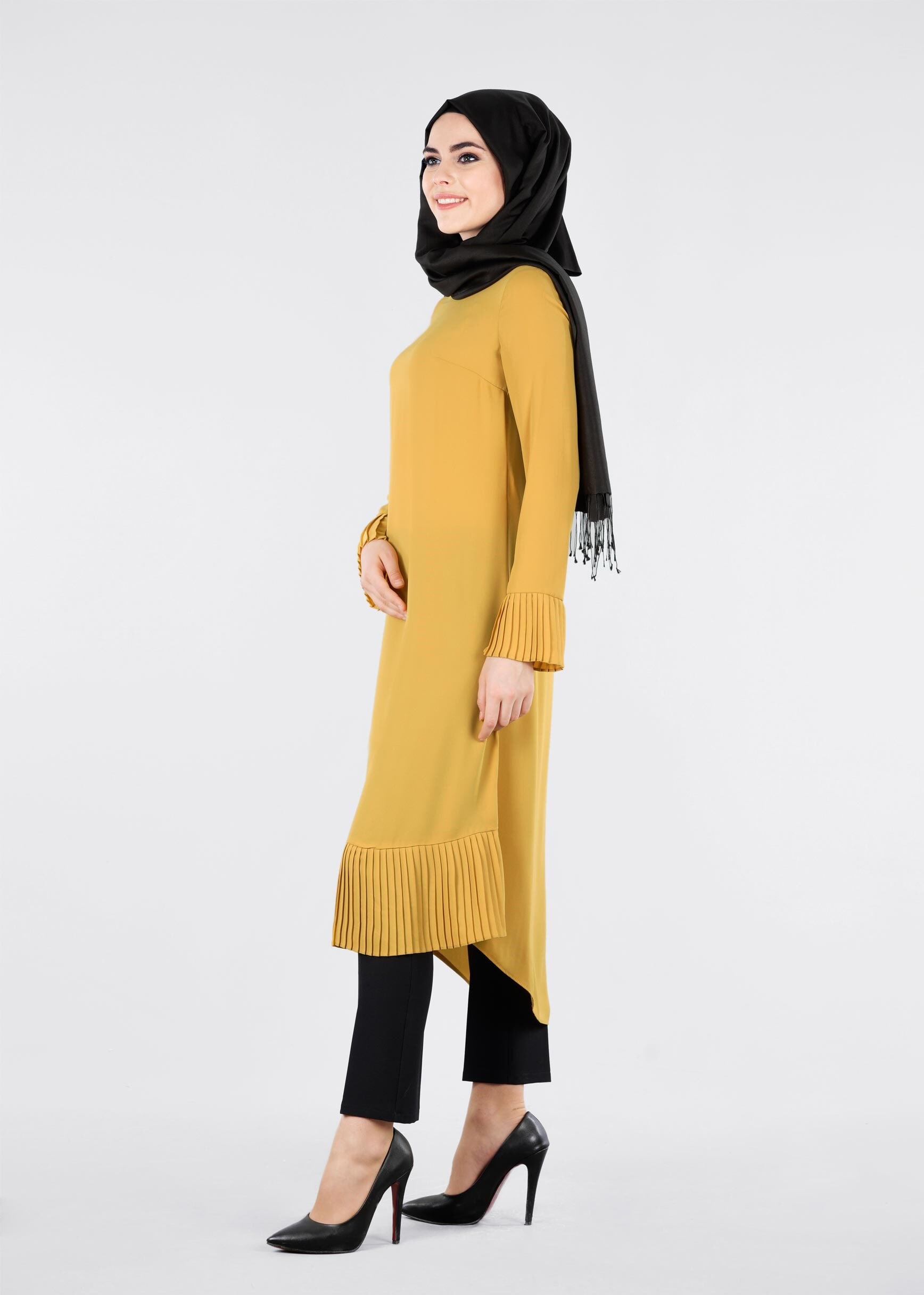 Tesettür giyim SARI 4807 ESİNTİ TESETTÜR TUNİK 38/48 TEK40