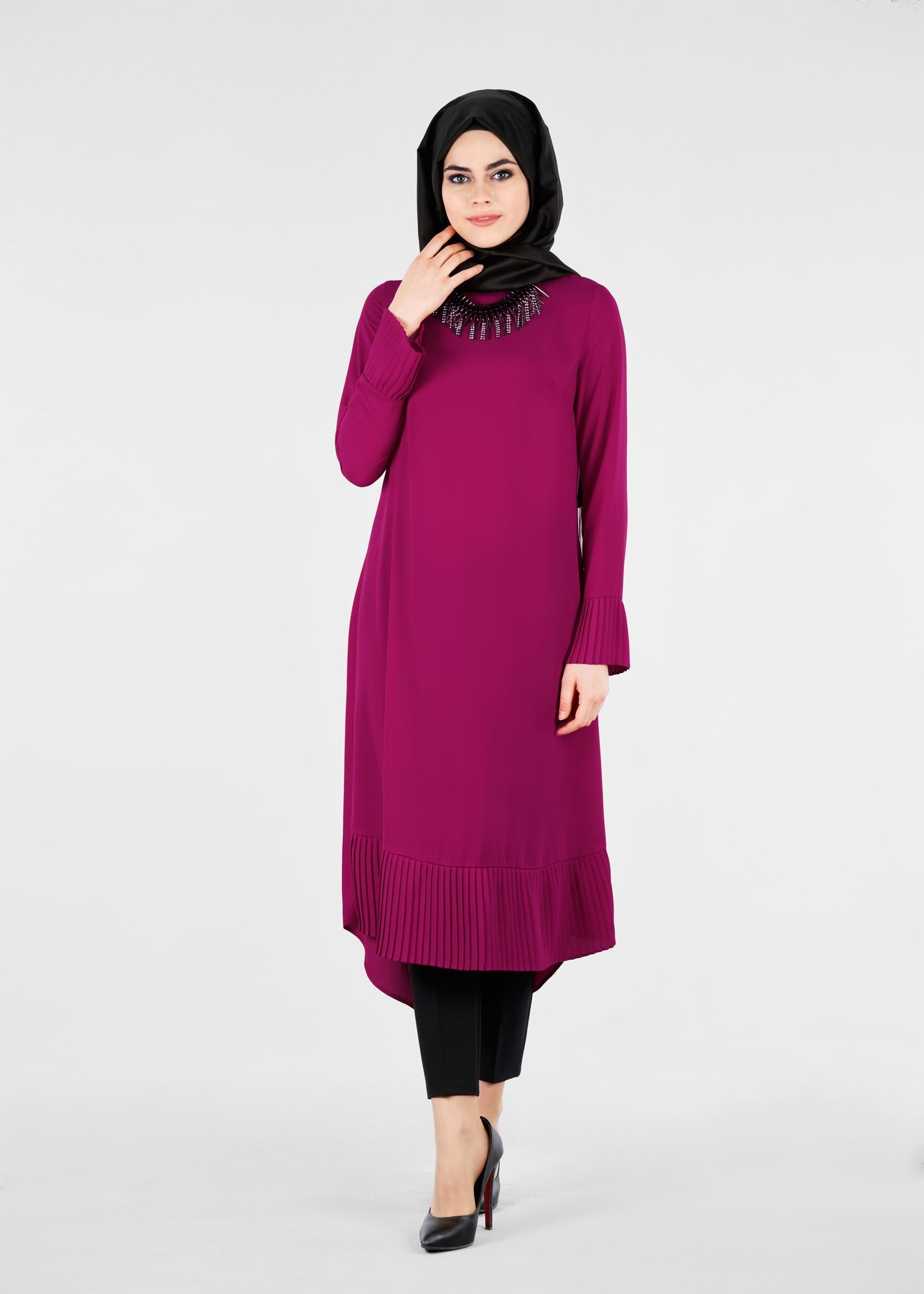 Tesettür giyim FUŞYA 4807 ESİNTİ TESETTÜR TUNİK 38/48 TEK40