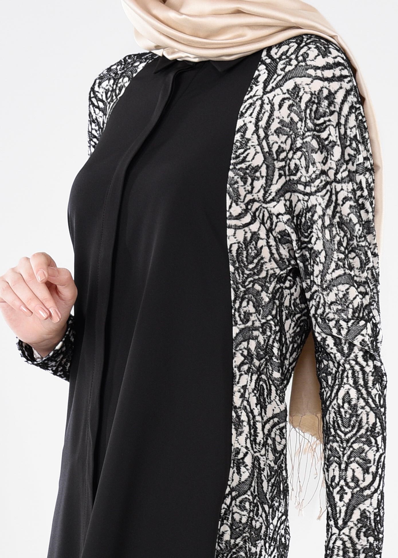 Tesettür giyim SİYAH 4437-1 DEVORE D.17 TUNİK 38/46