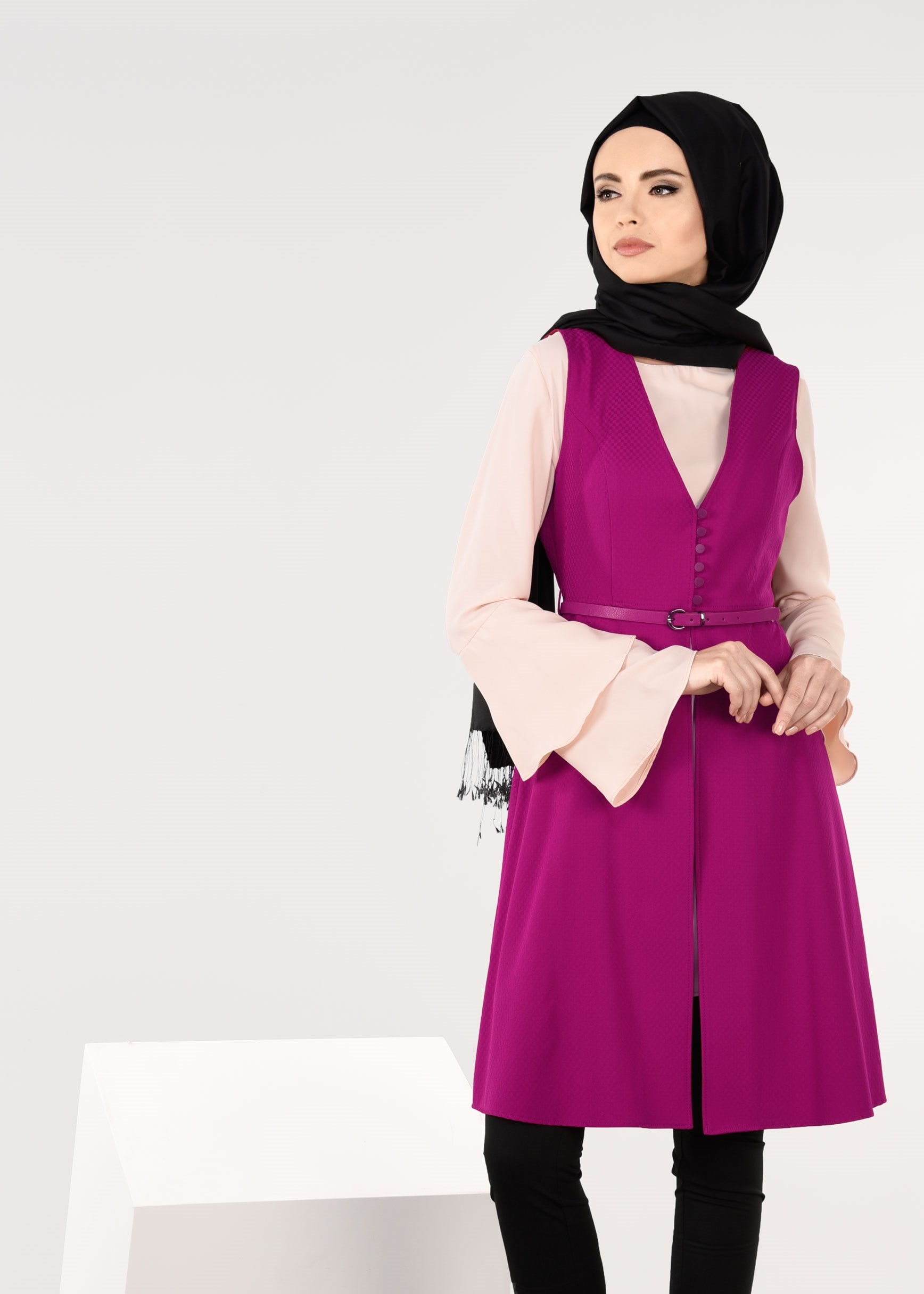 Tesettür giyim FUŞYA 4472-1 SENA 8960 TESETTÜR 2&prime;Lİ TUNİK 36/44 TEK38