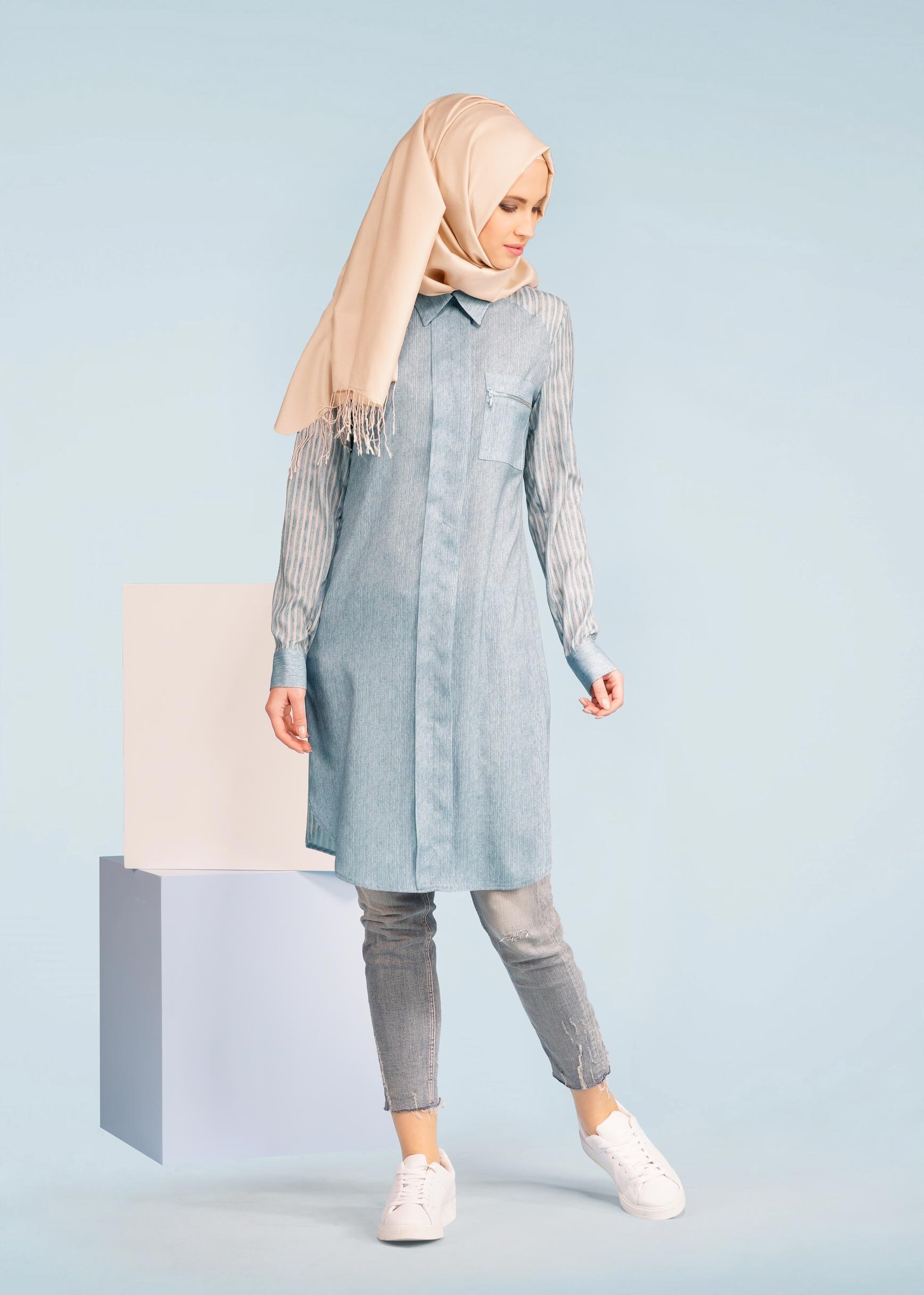 Tesettür giyim MAVİ 4921-1 ROSA 9783 TUNİK 38/46 TEK40