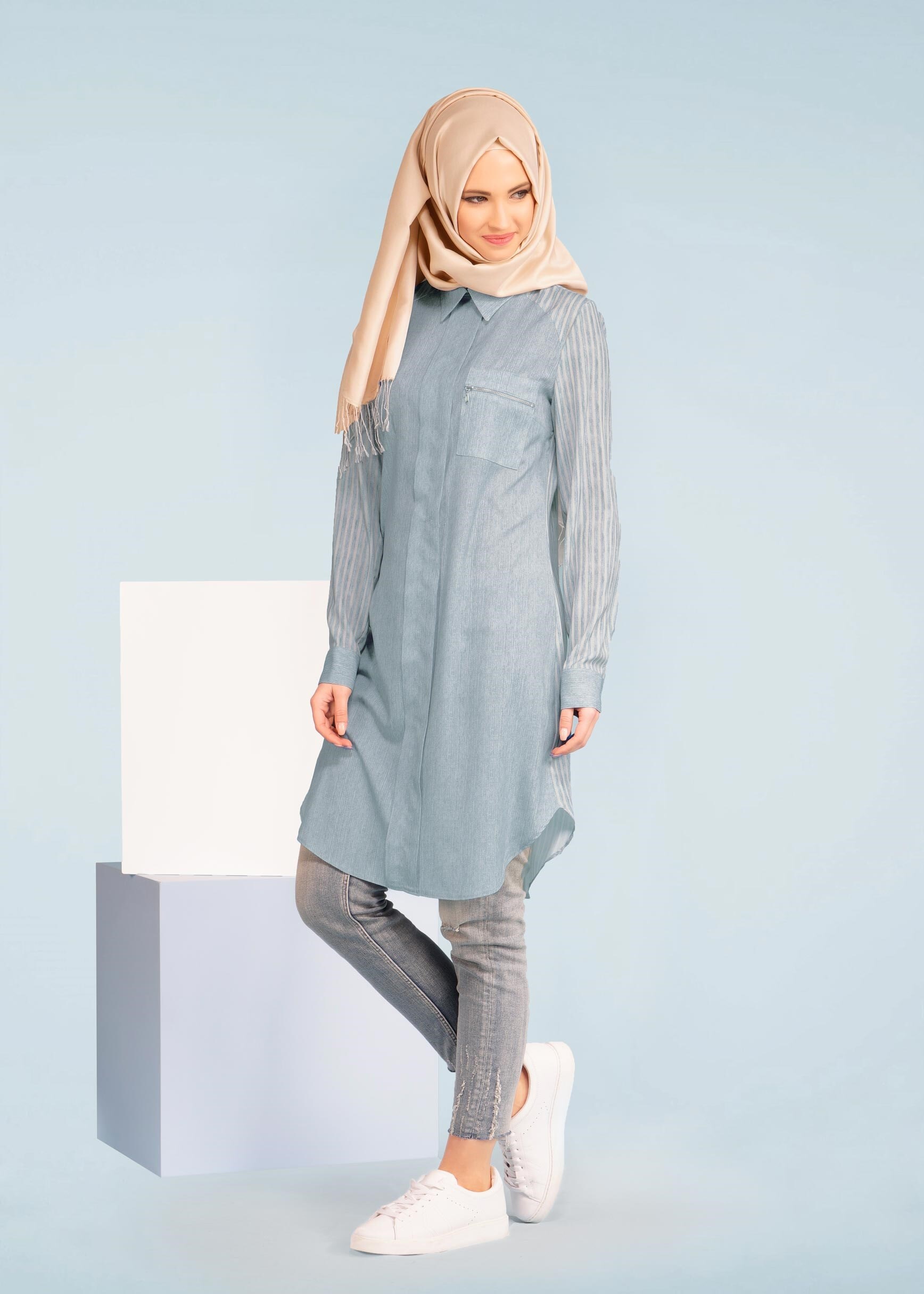 Tesettür giyim MAVİ 4921-1 ROSA 9783 TUNİK 38/46 TEK40