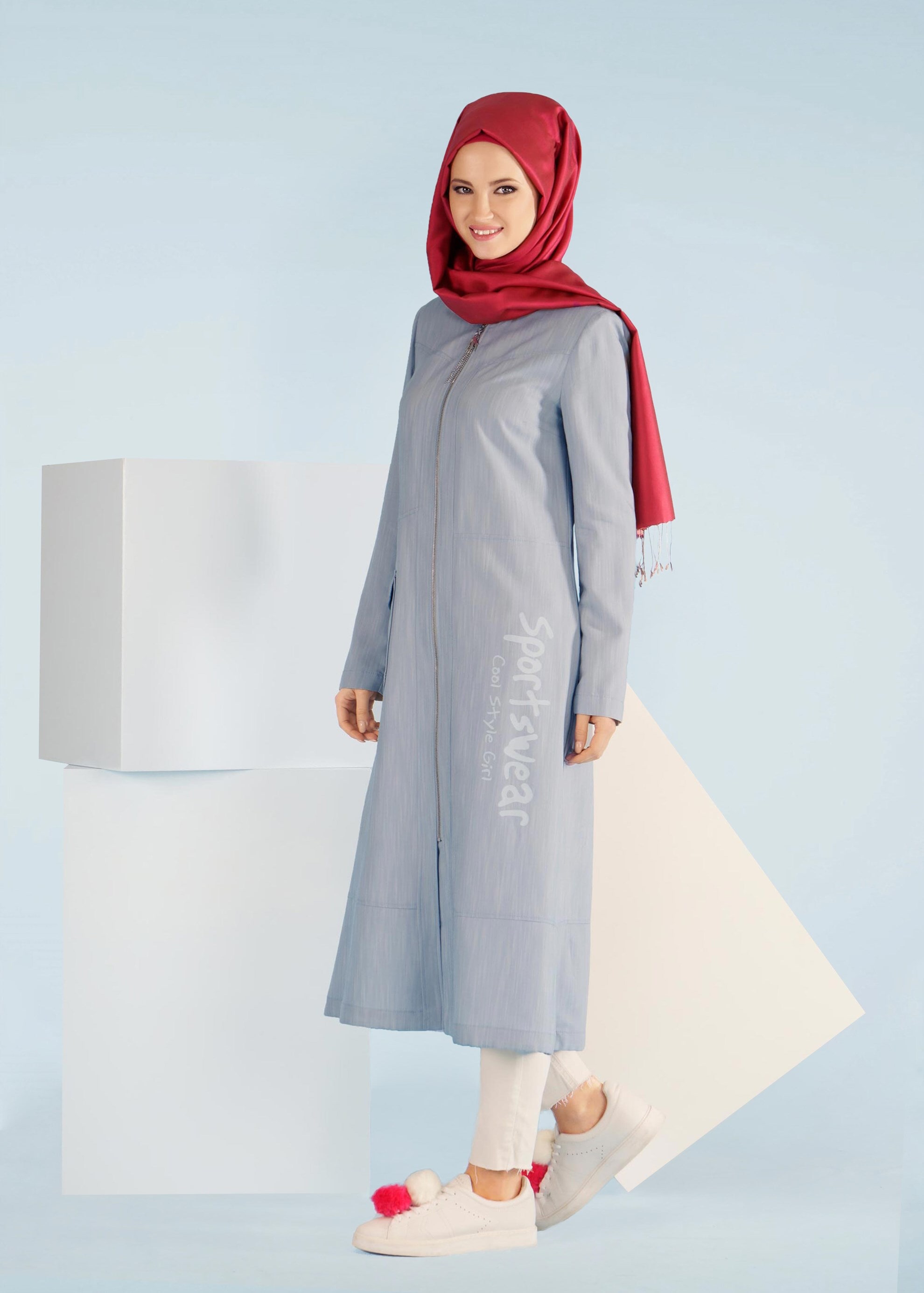 Tesettür giyim MAVİ 1008 17575 TRENCH 38/46