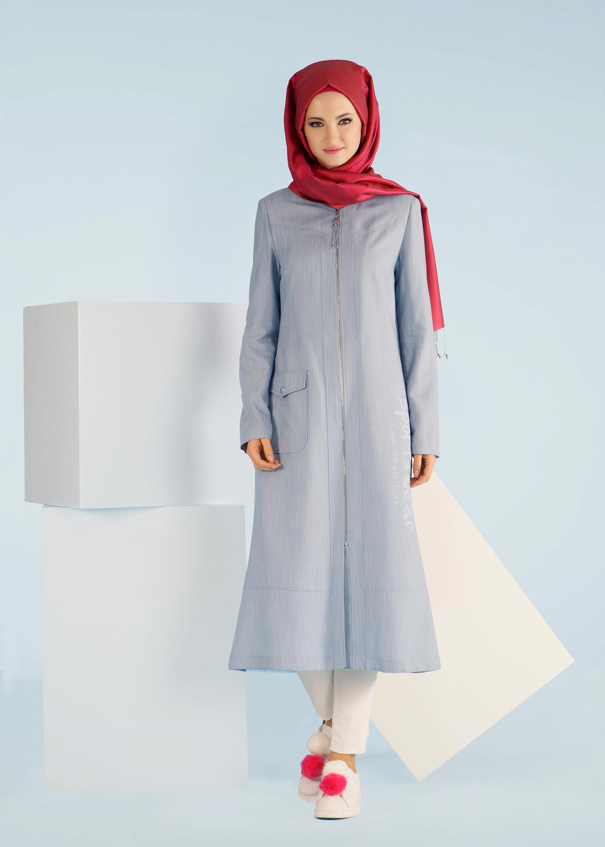 Tesettür giyim MAVİ 1008 17575 TRENCH 38/46