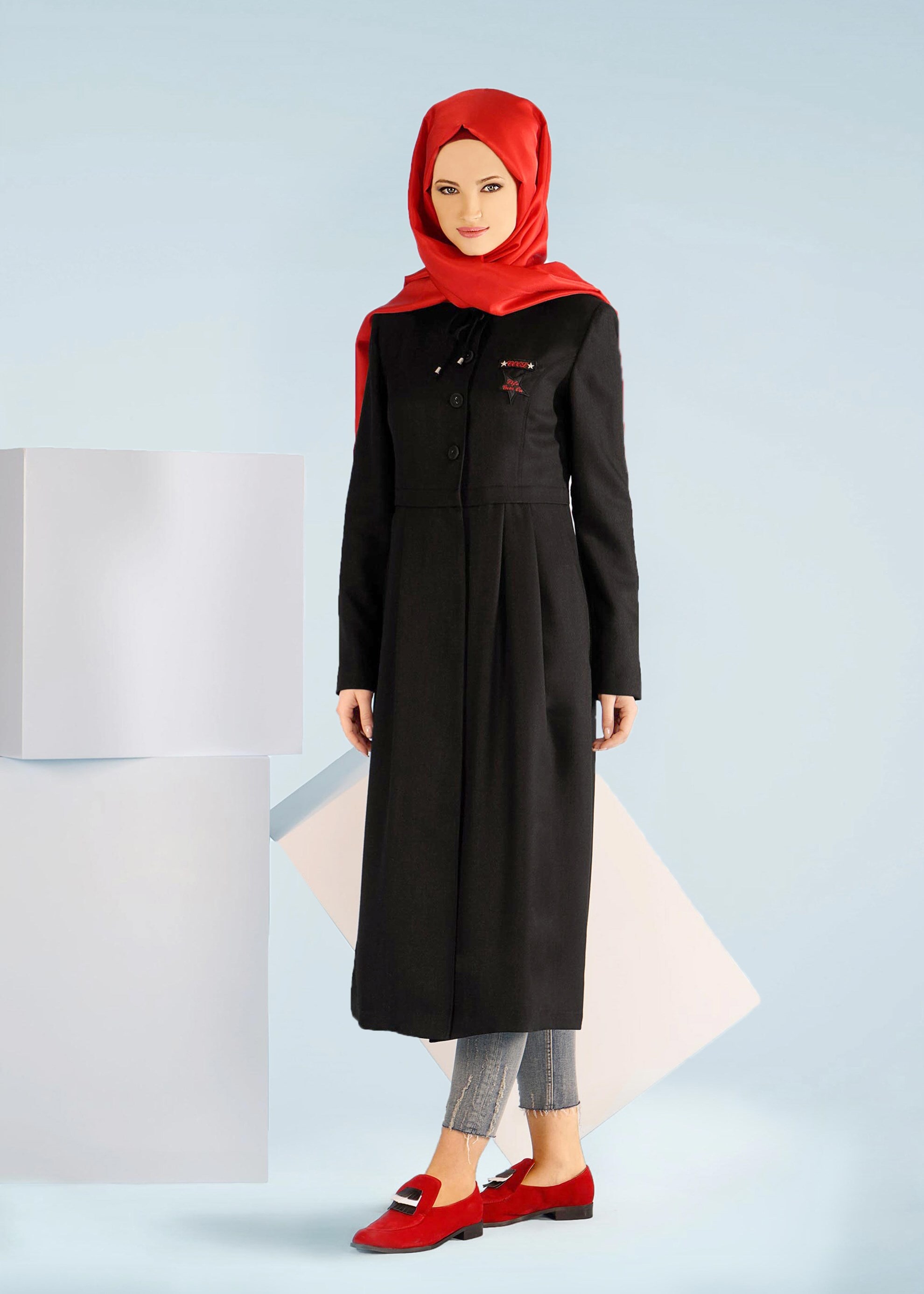 Tesettür giyim SİYAH 1014 TAYLOR TRENCH 38/44 TEK40