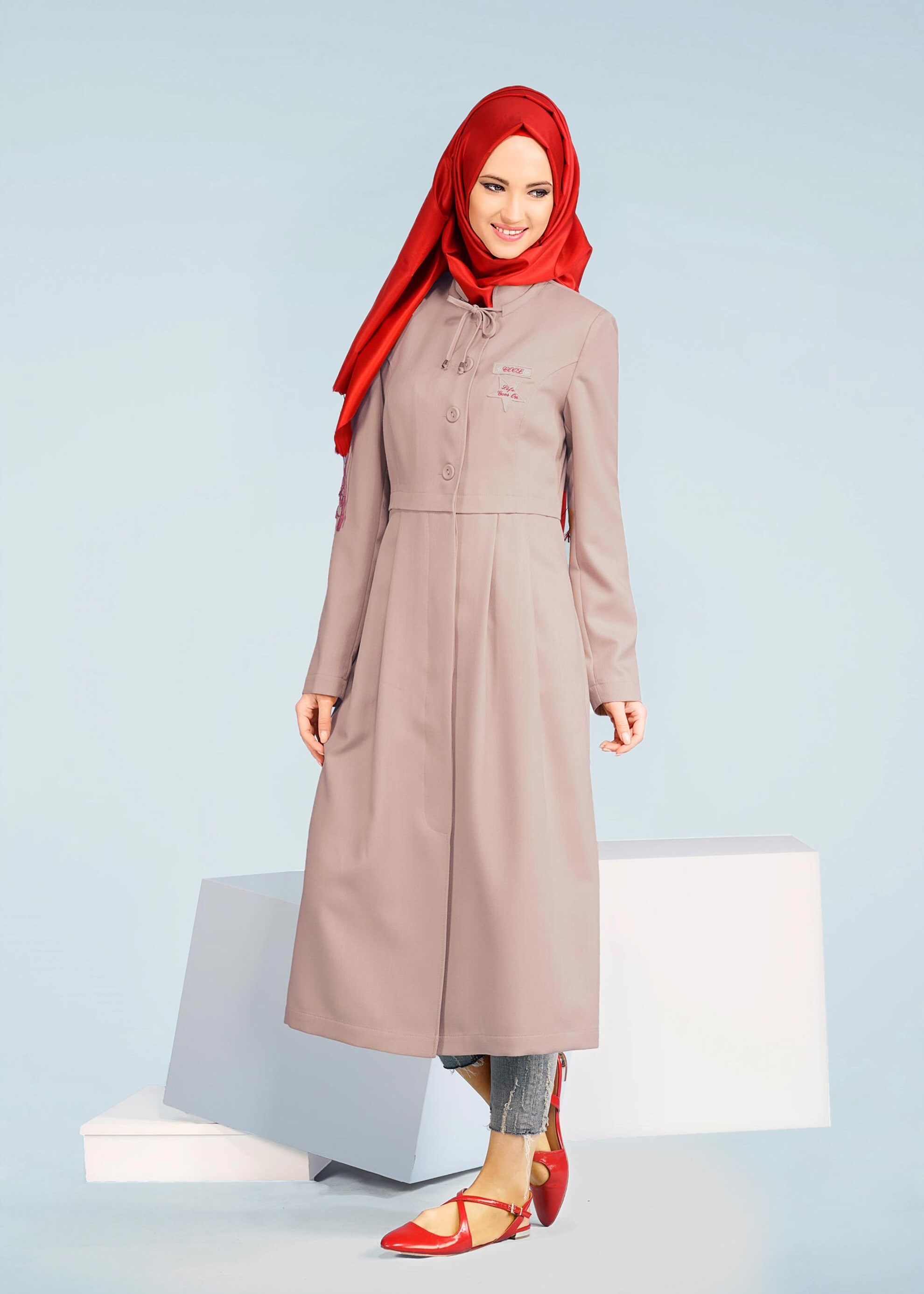 Tesettür giyim BEJ 1014 TAYLOR TRENCH 38/44 TEK40