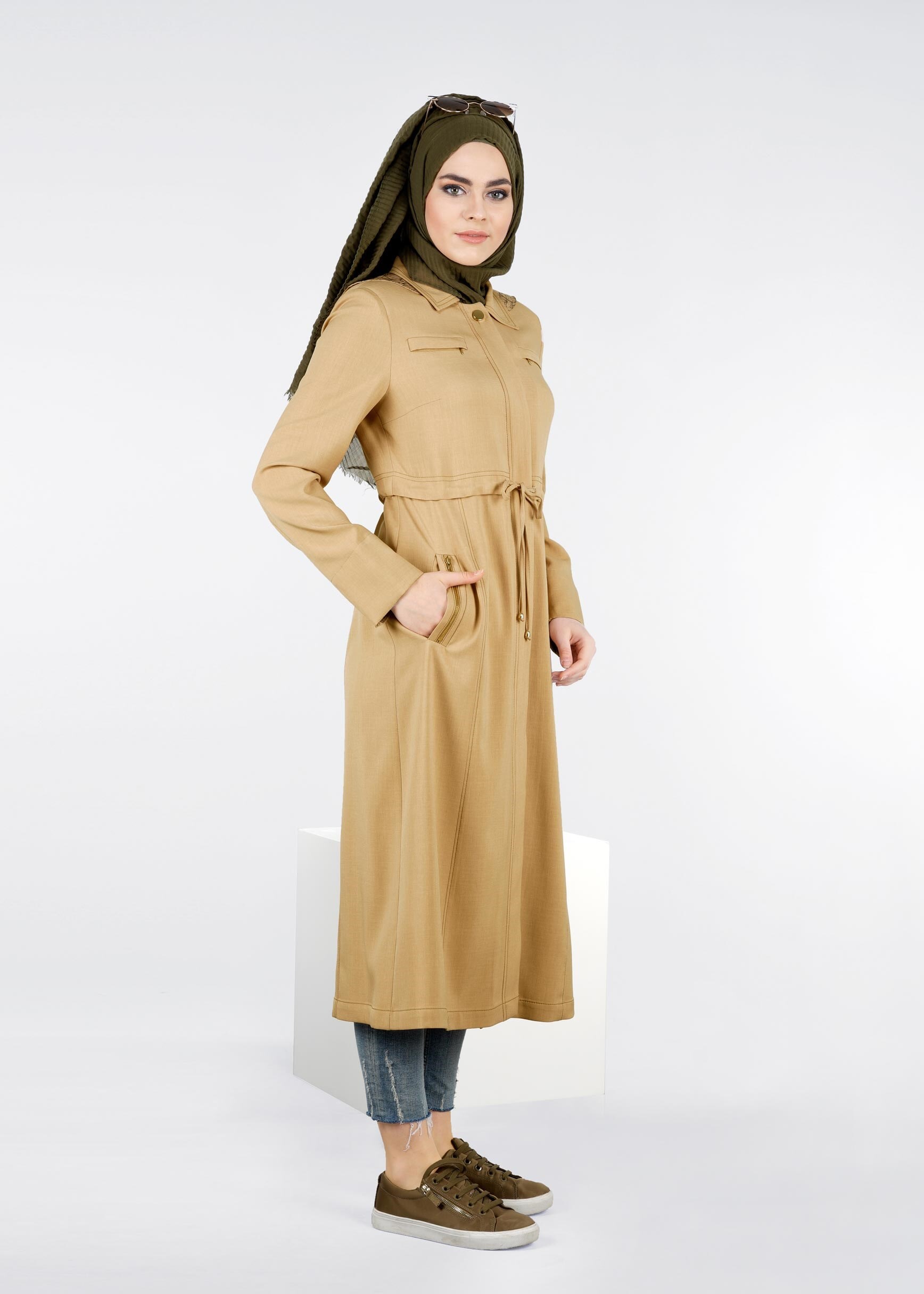 Tesettür giyim BEJ 1017 STİL 8563 TRENCH 38/46 TEK40-42