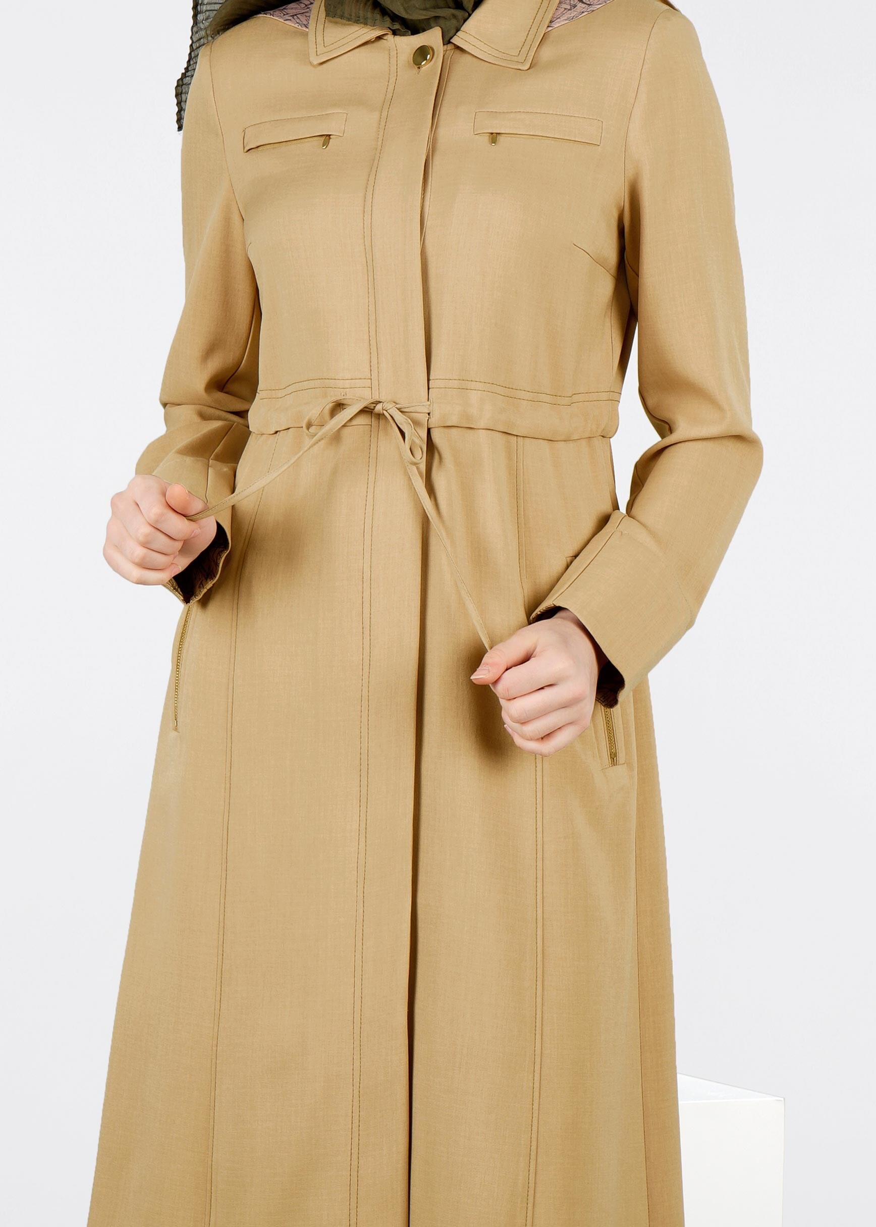 Tesettür giyim BEJ 1017 STİL 8563 TRENCH 38/46 TEK40-42