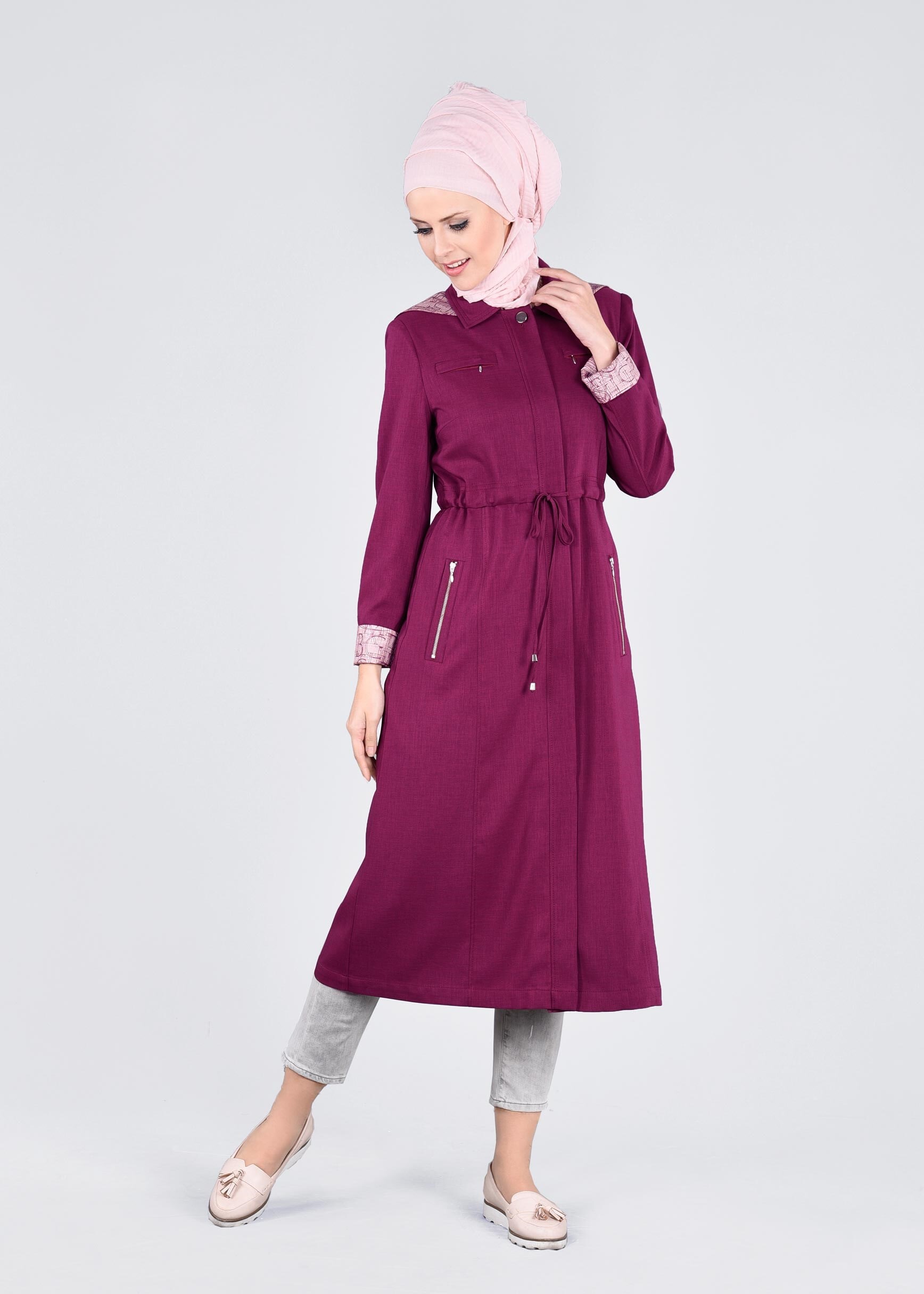 Tesettür giyim MOR 1017 STİL 8563 TRENCH 38/46 TEK40-42