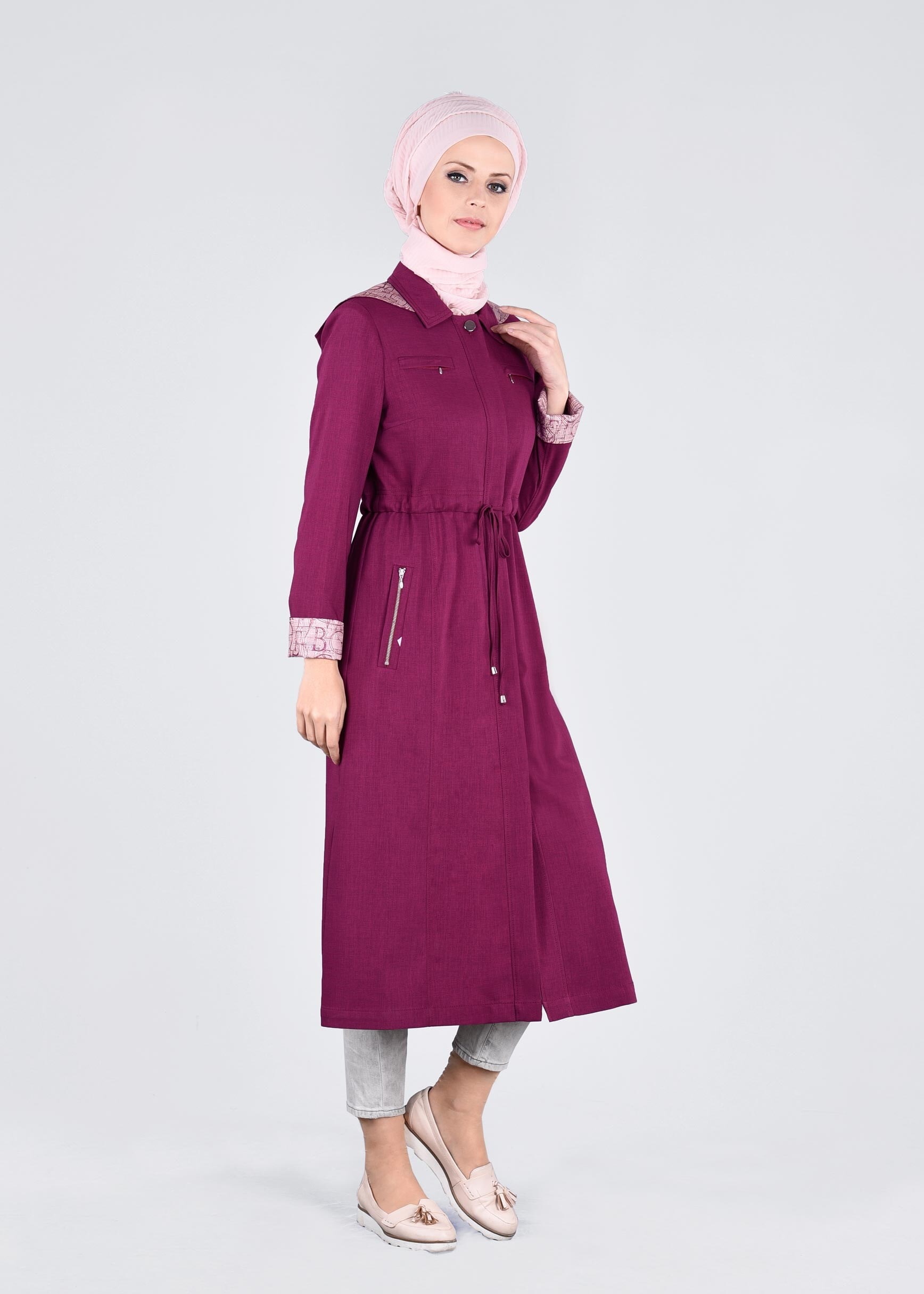 Tesettür giyim MOR 1017 STİL 8563 TRENCH 38/46 TEK40-42