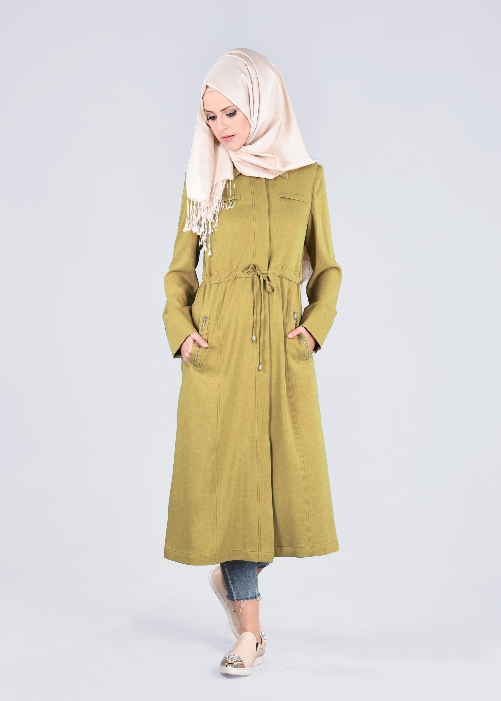 Tesettür giyim YEŞİL 1017 STİL 8563 TRENCH 38/46 TEK40-42
