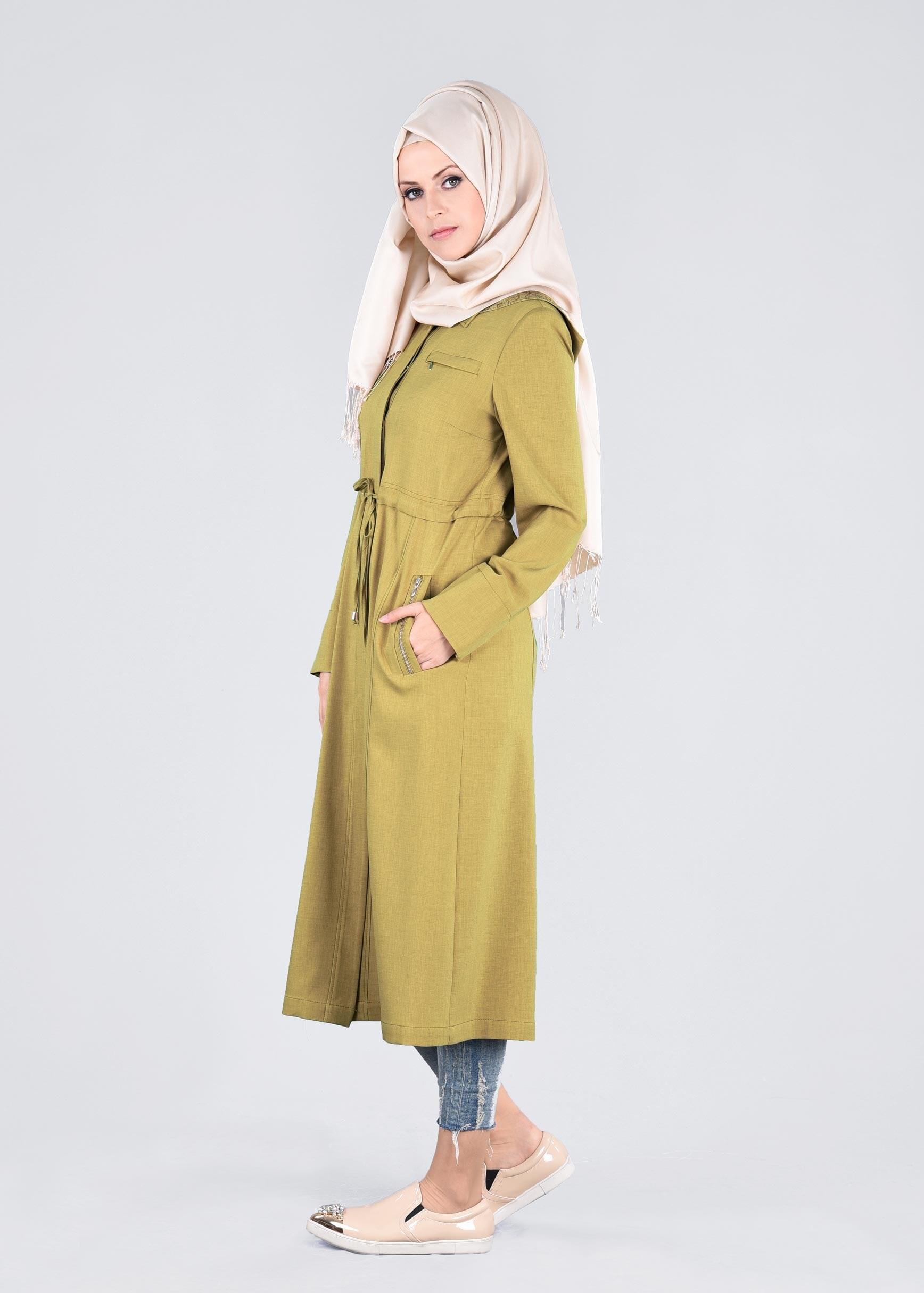 Tesettür giyim YEŞİL 1017 STİL 8563 TRENCH 38/46 TEK40-42