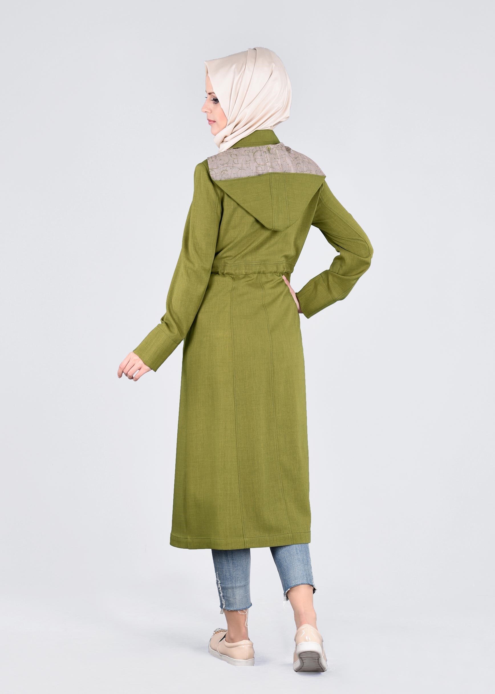 Tesettür giyim YEŞİL 1017 STİL 8563 TRENCH 38/46 TEK40-42
