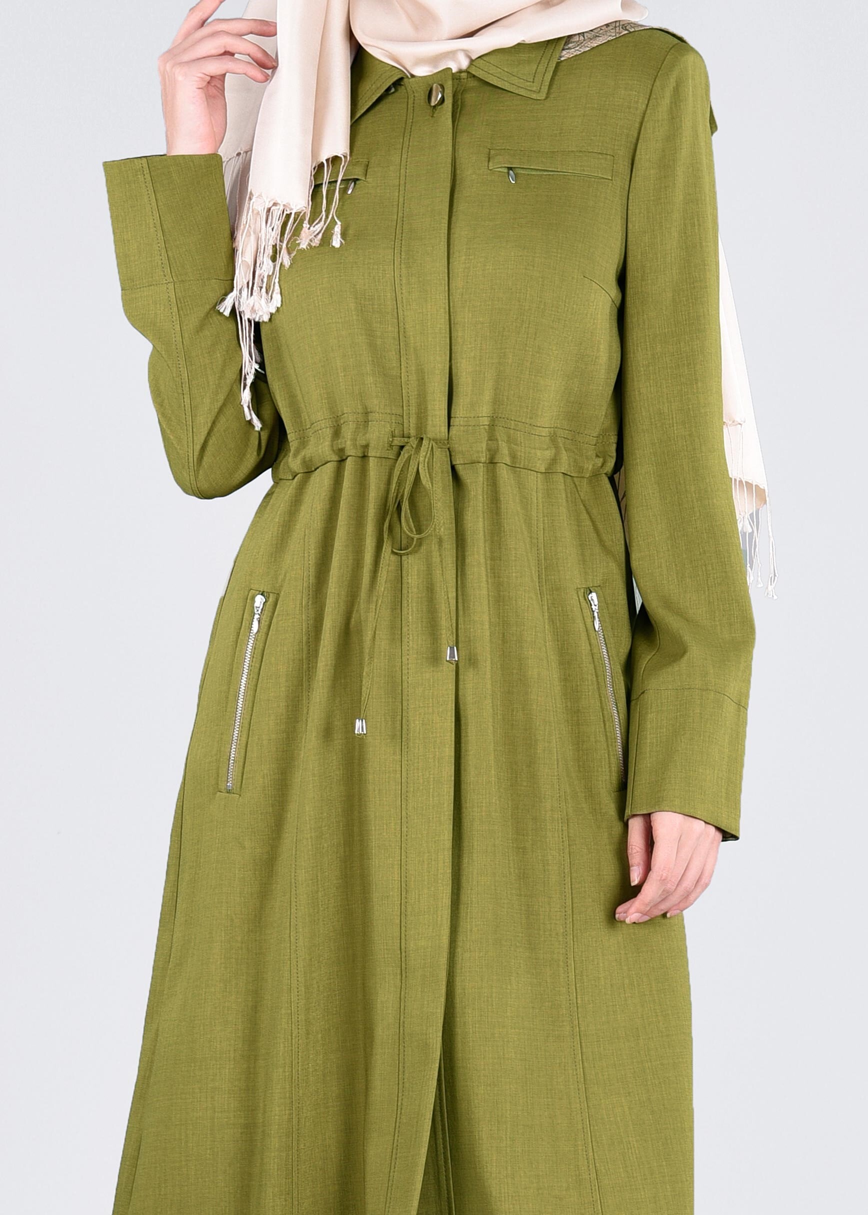 Tesettür giyim YEŞİL 1017 STİL 8563 TRENCH 38/46 TEK40-42